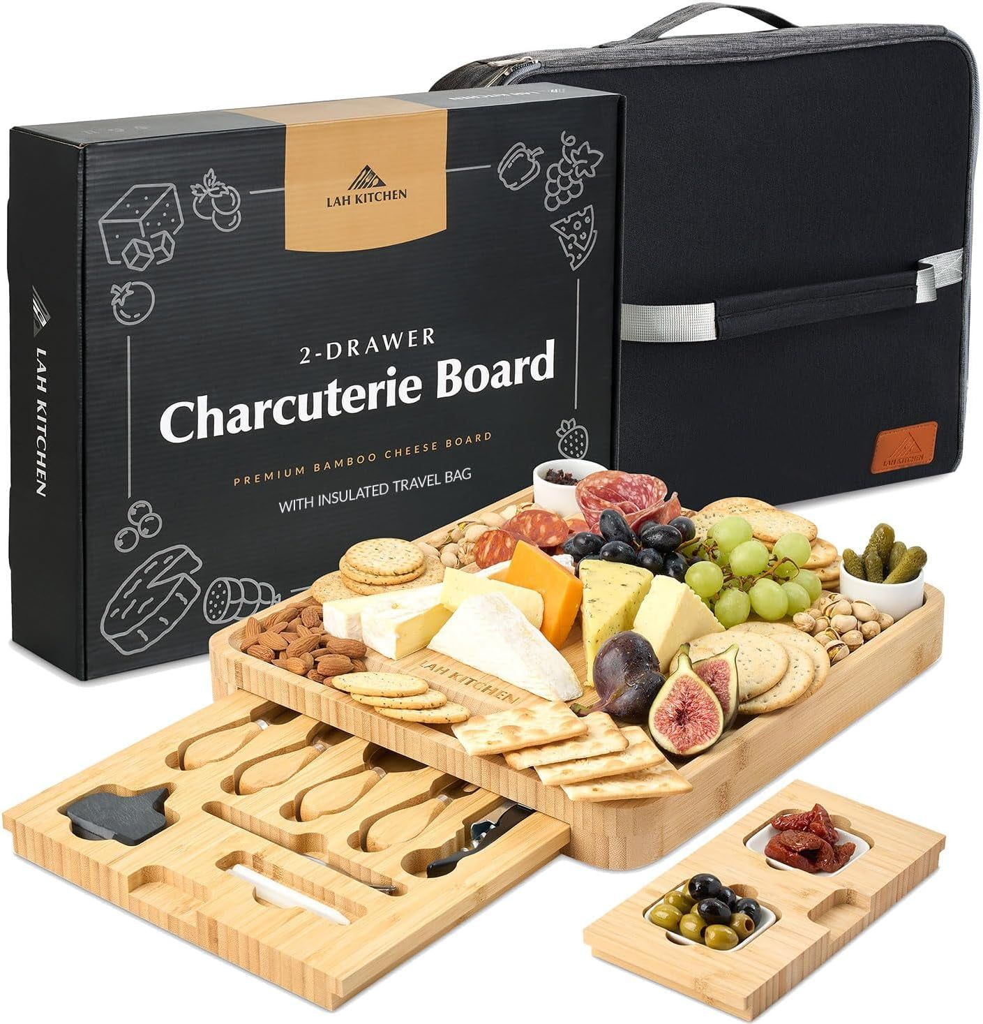 Large Bamboo Charcuterie Board Set with Insulated Bag