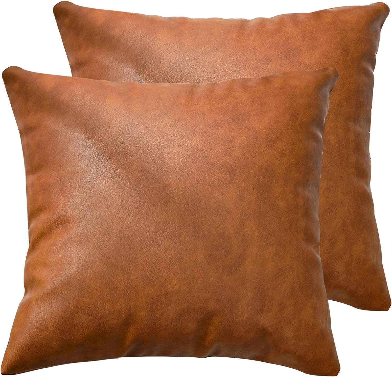 Cognac Brown Faux Leather Square Euro Pillowcases