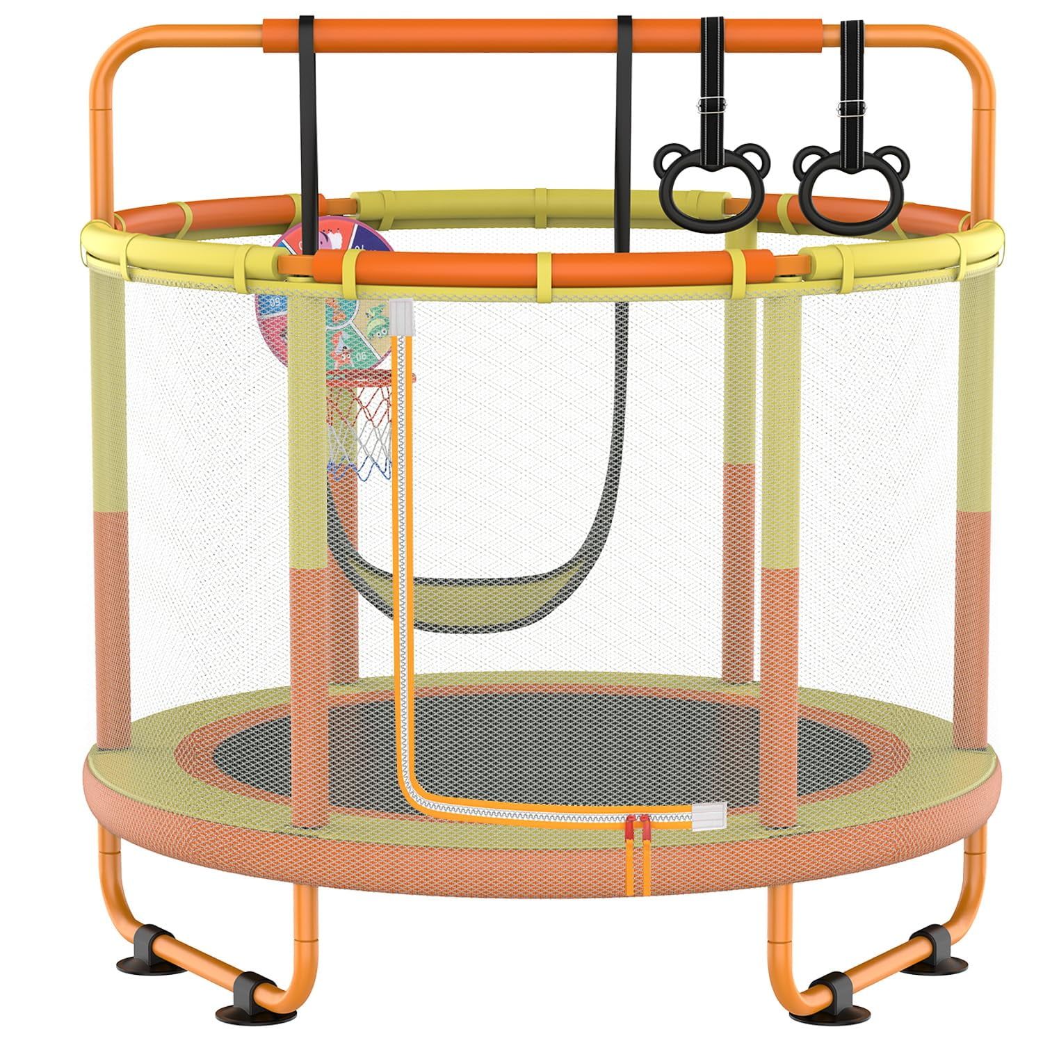 60'' Orange and Yellow Kids' Trampoline with Enclosure and Accessories