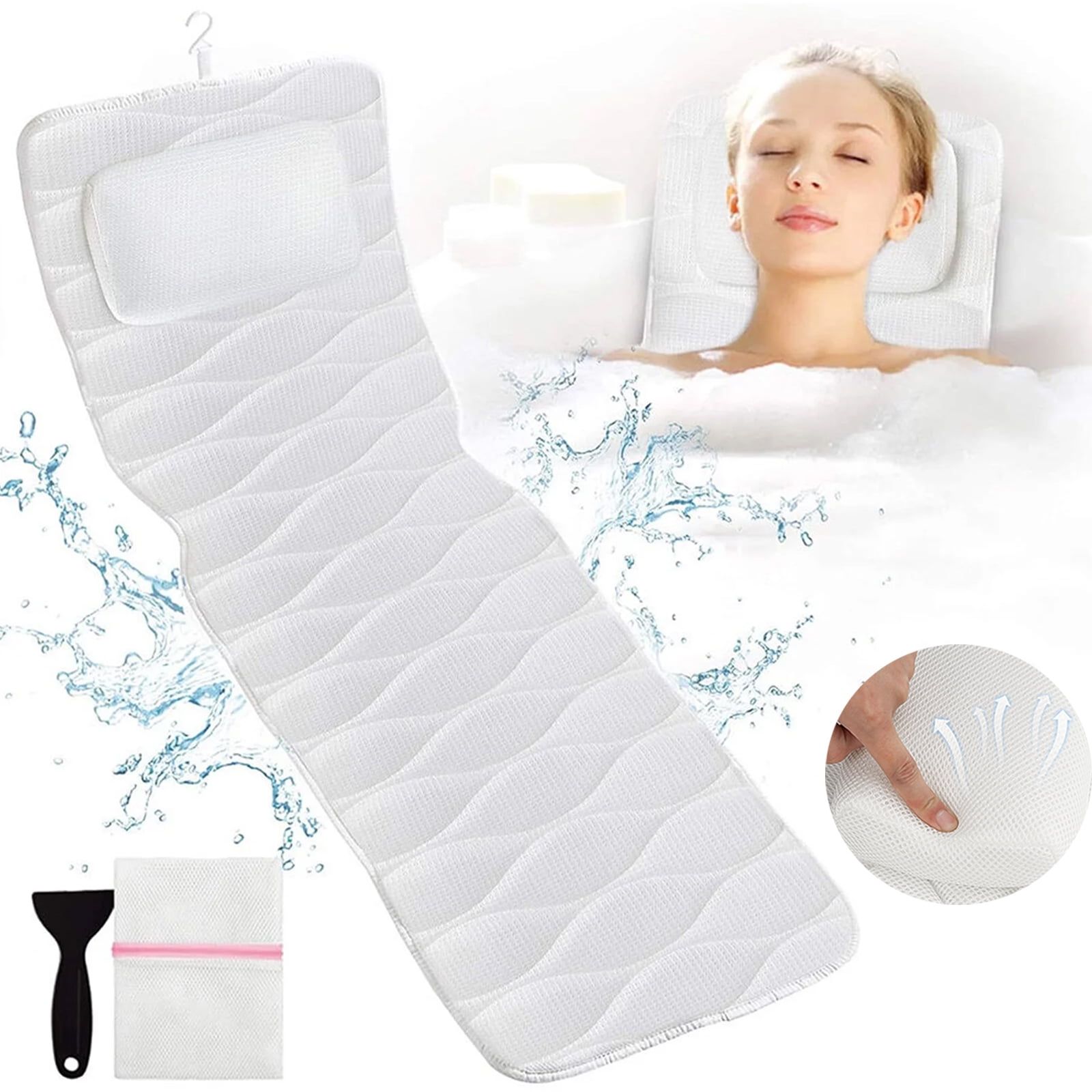 Full Body White Polyester Spa Bath Pillow with Suction Cups