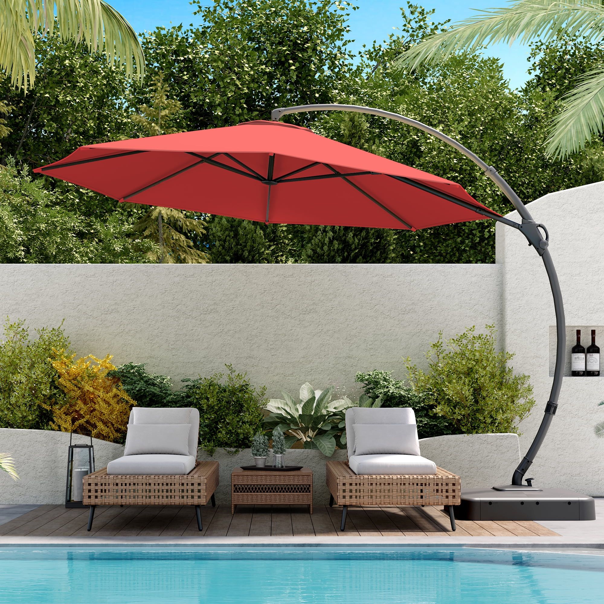 11' Red Aluminum Cantilever Patio Umbrella with Base