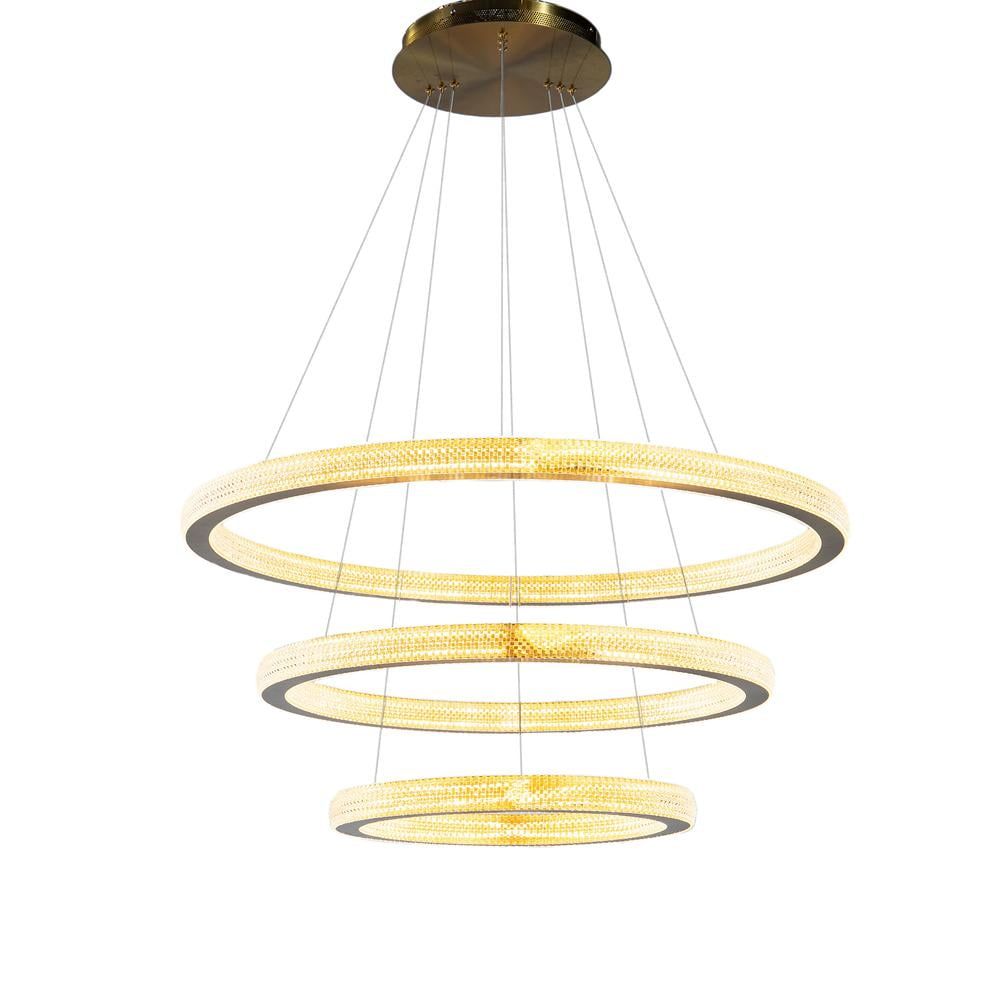 Sand Gold Metal & Acrylic LED Chandelier with Clear Diffusers