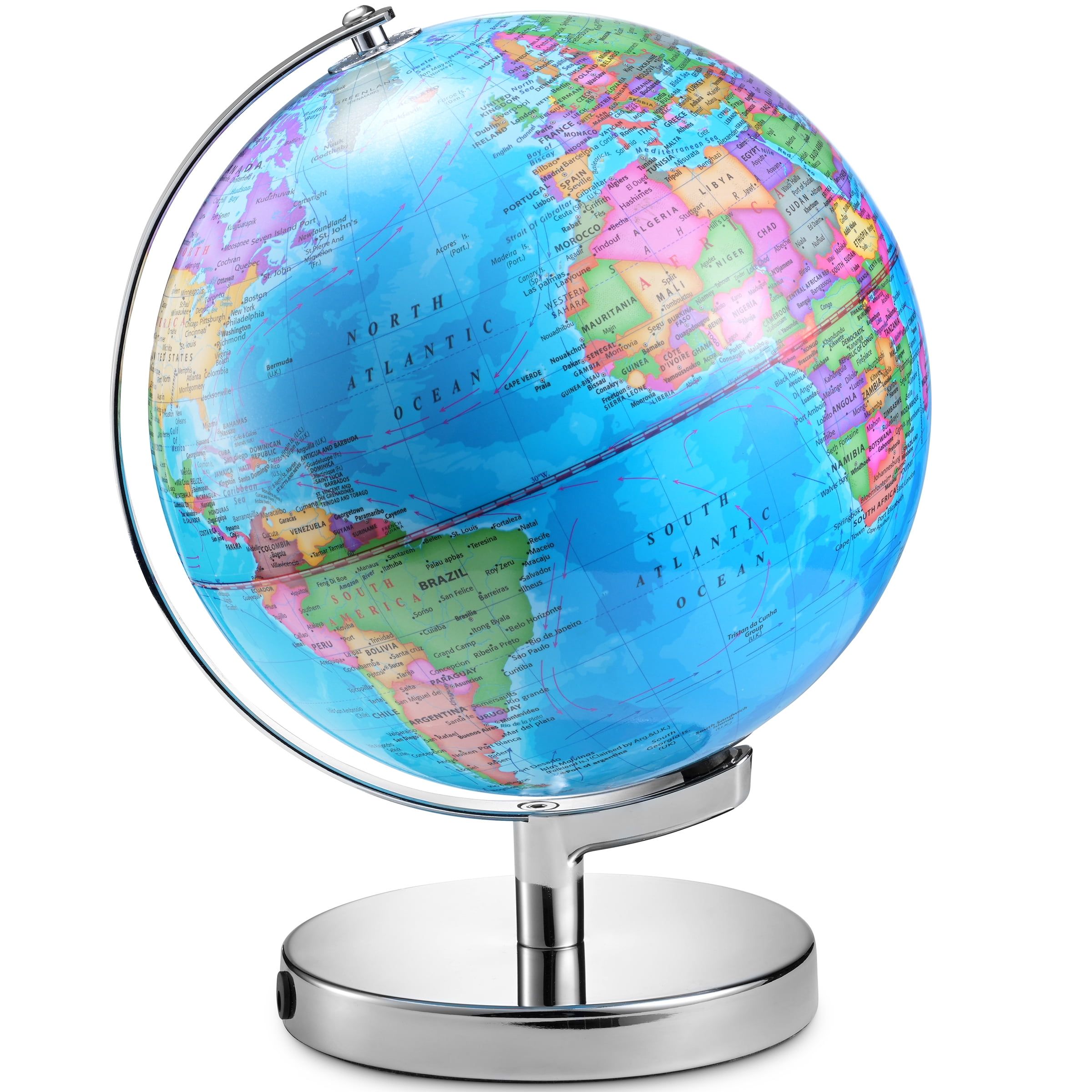 Chromed LED World Globe with Nightlight & Constellation Map, 11 Inch