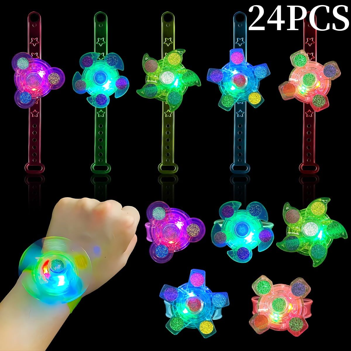 24-Pack Multicolor LED Light Up Fidget Spinner Bracelets