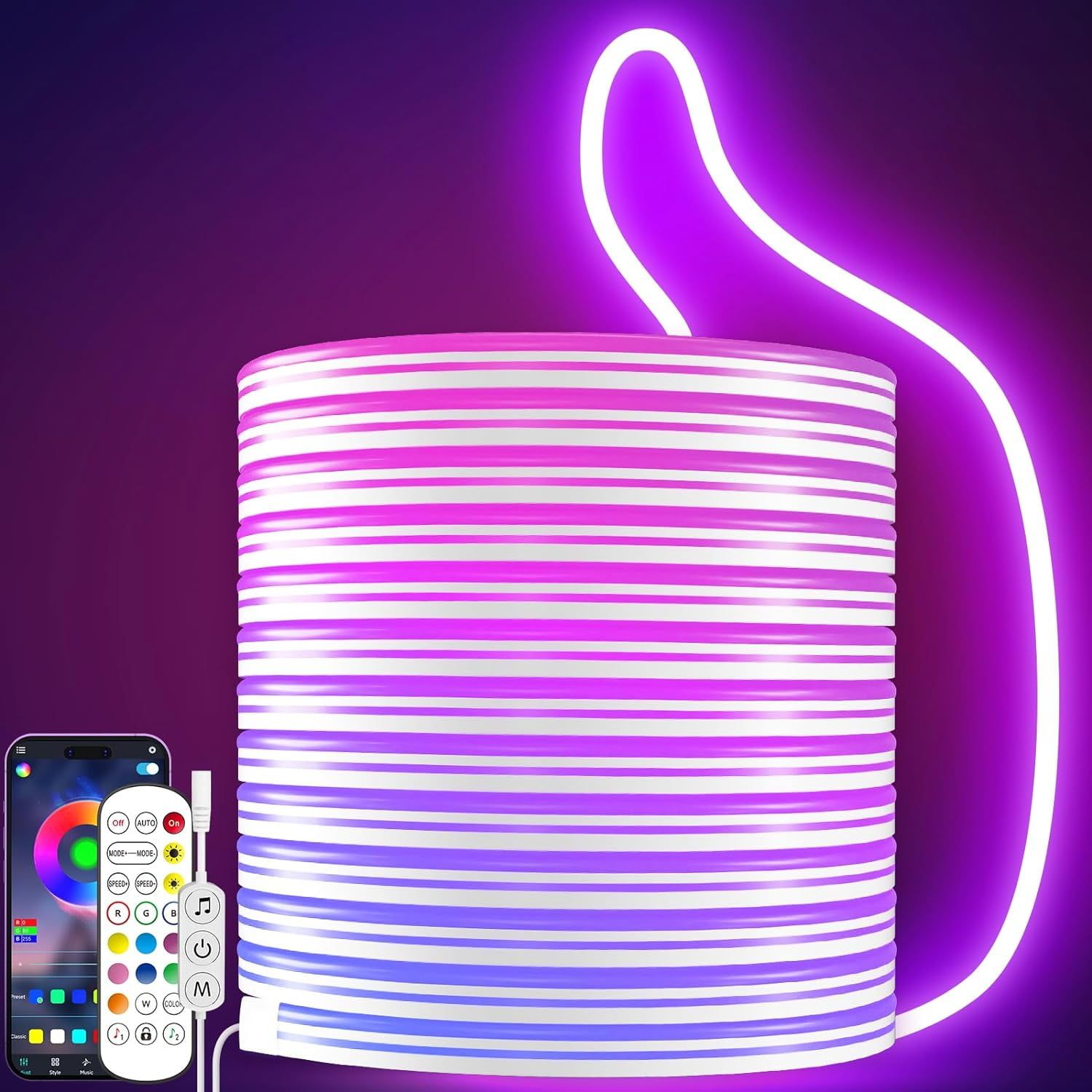 16.4ft RGB LED Neon Rope Lights with Music Sync