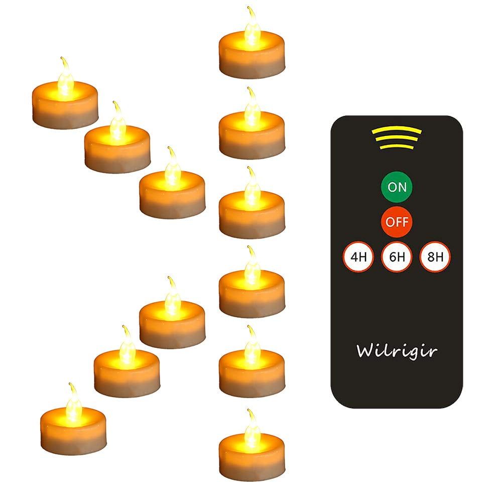 Amber LED Flameless Tealight Candles with Remote, Pack of 12