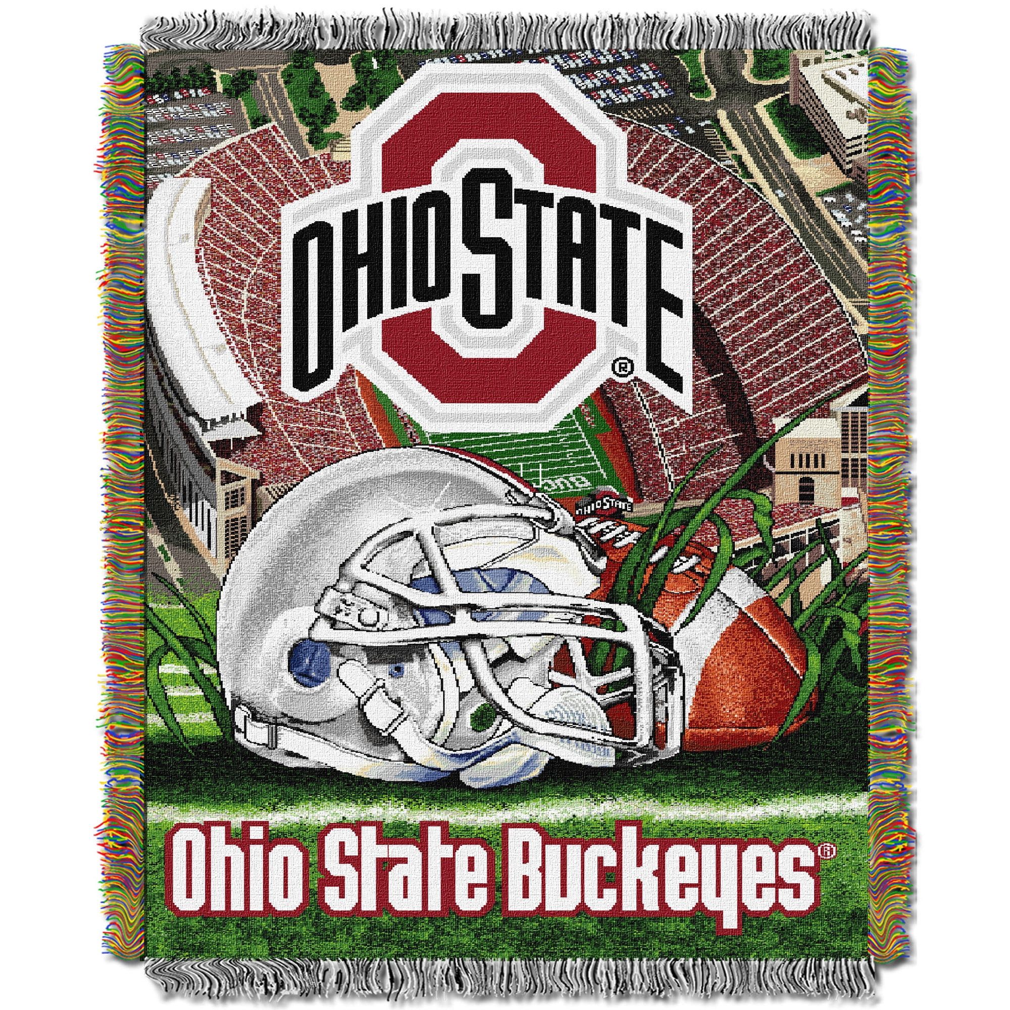 Ohio State Buckeyes Red and Green Woven Tapestry Throw Blanket