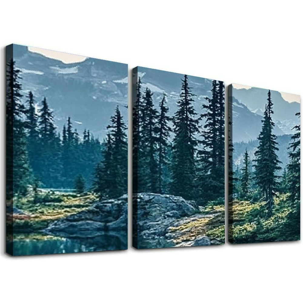 Forest Landscape Framed Poster Set with Oak Frames