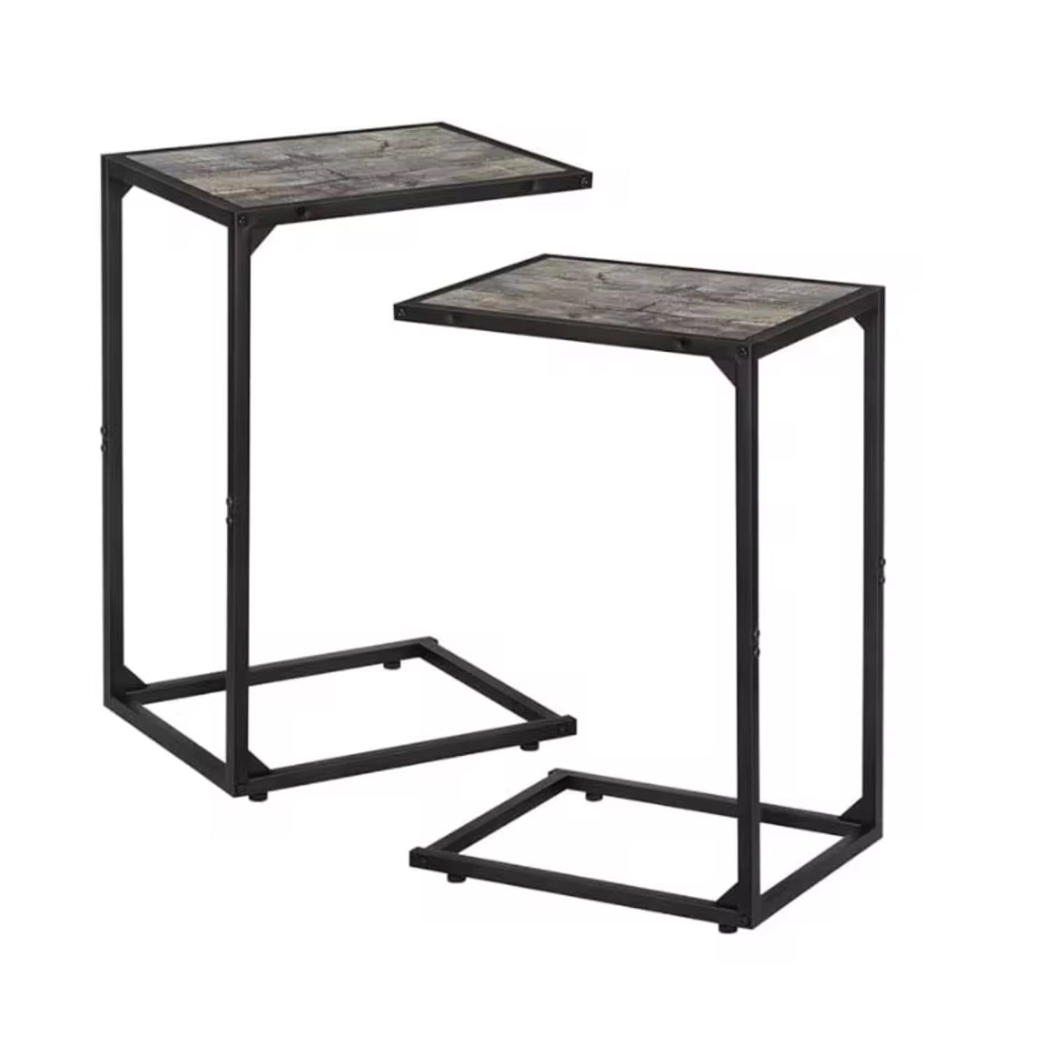 Gray Metal and Wood C-Shaped End Table Set of 2