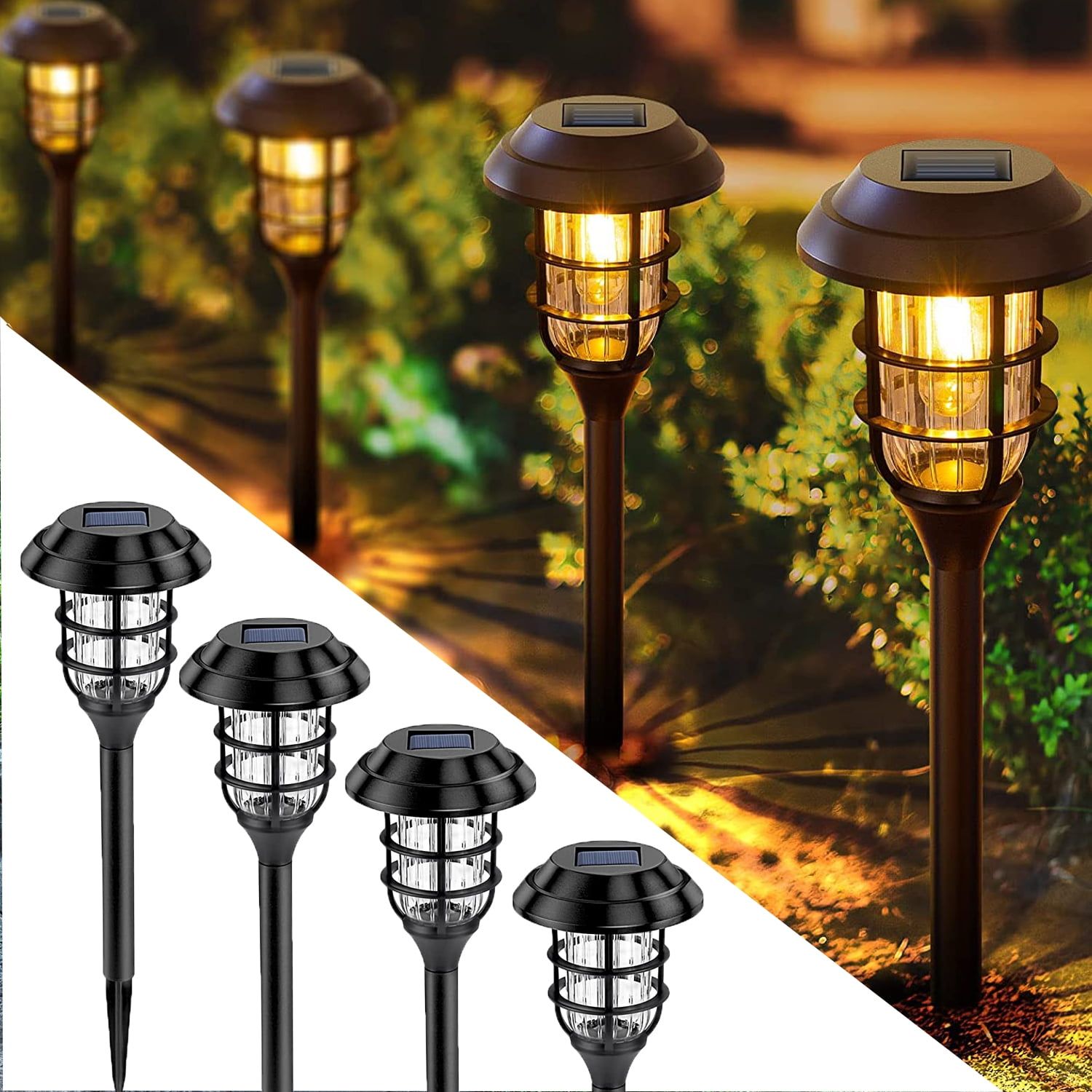 Solar Powered Black LED Pathway Lights Multipack