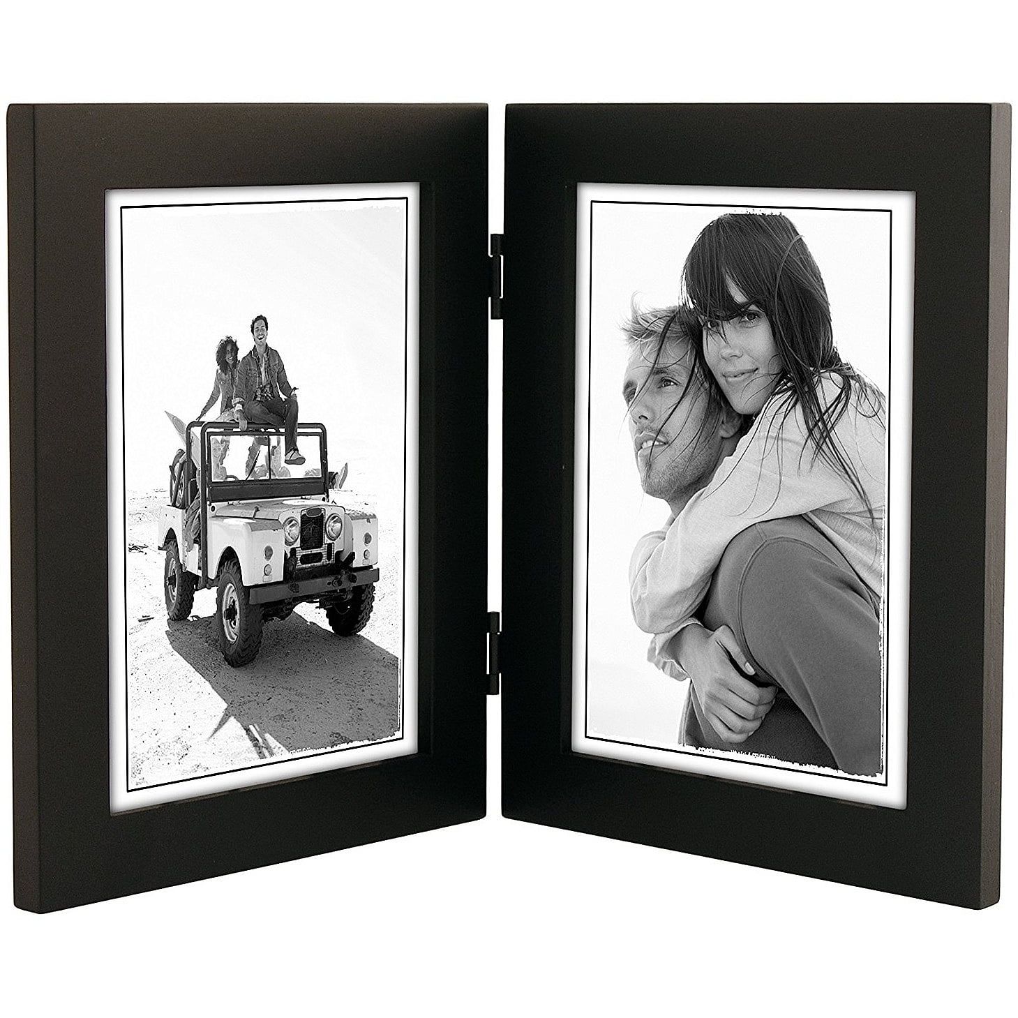 Classic Black Hinged Double 5x7 Wood Picture Frame