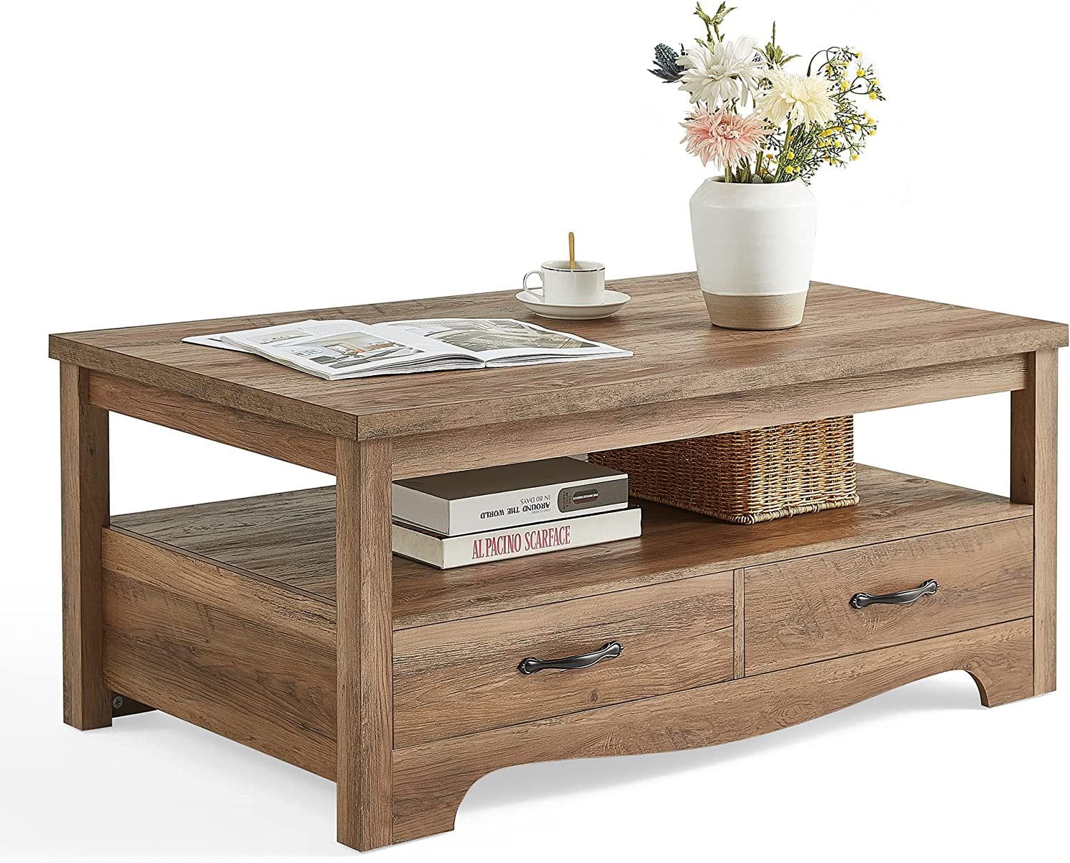 Brown Rectangular Wood and Metal Coffee Table with Storage