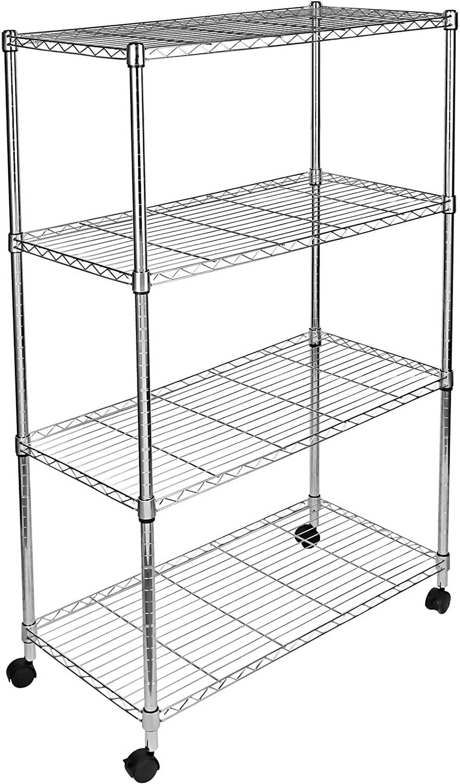 Silver 4-Tier Adjustable Steel Wire Shelving Unit with Wheels