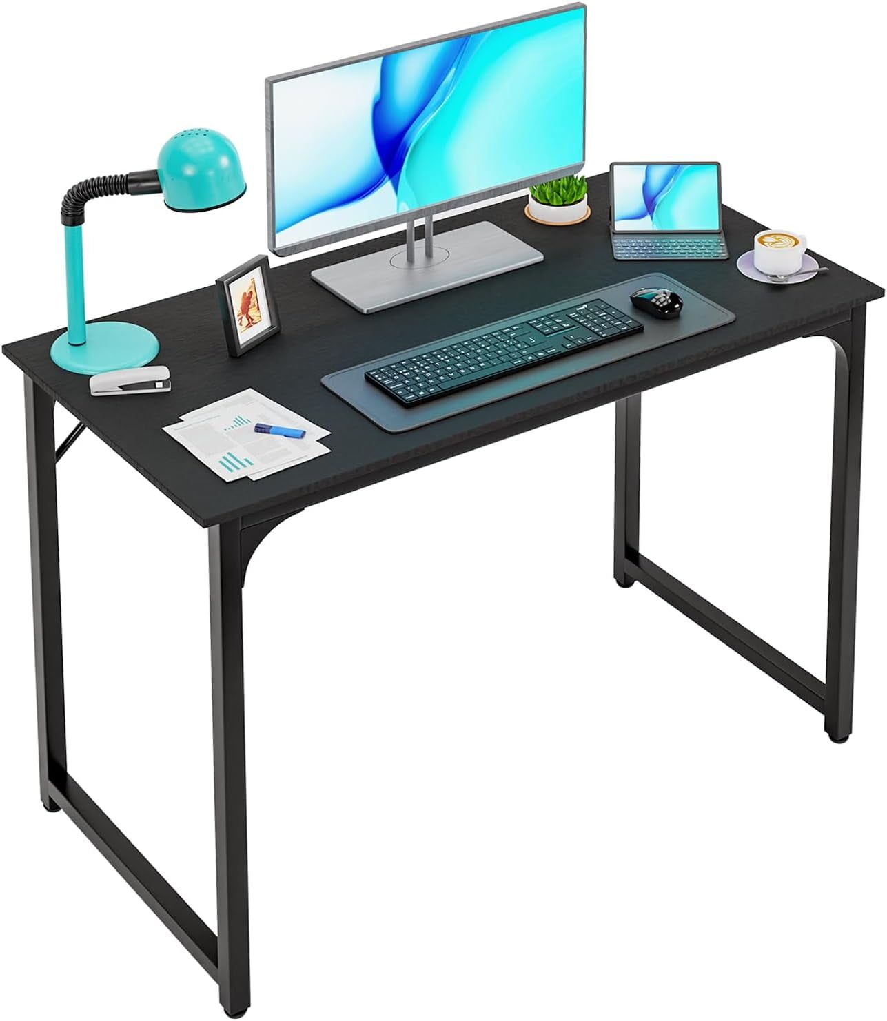 Adjustable Black Metal Frame Computer Desk, 39 Inch