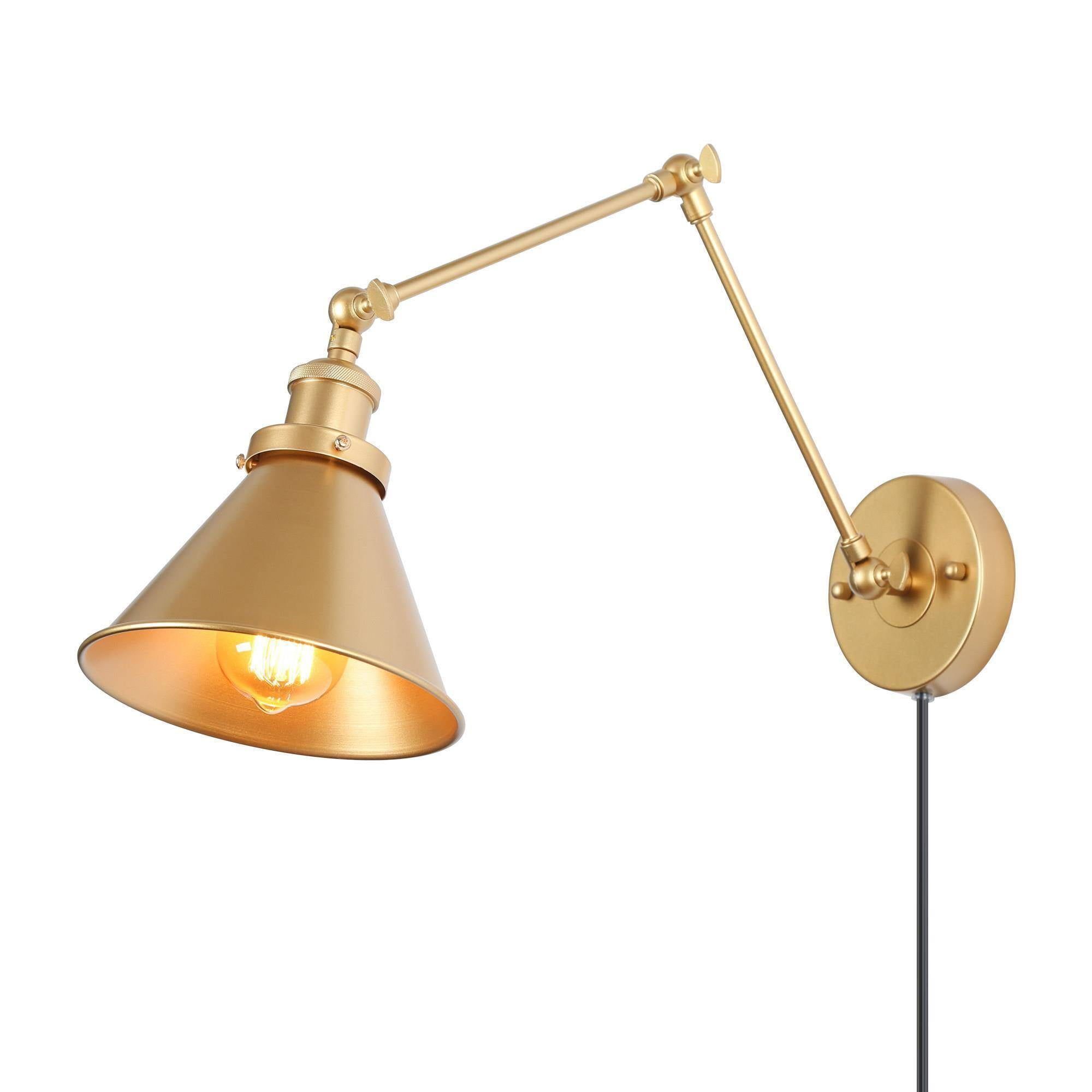 Gold Adjustable Swing Arm Wall Sconce with Metal Shade