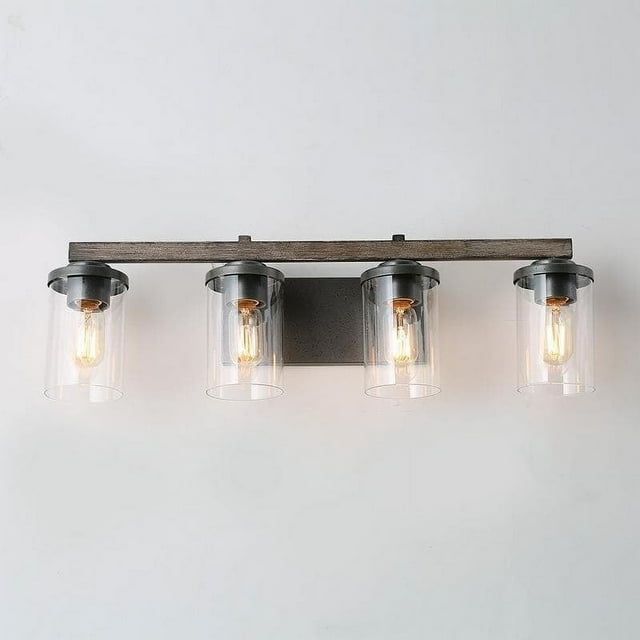 Rustic Industrial Bronze and Faux Wood 4-Light Vanity Fixture