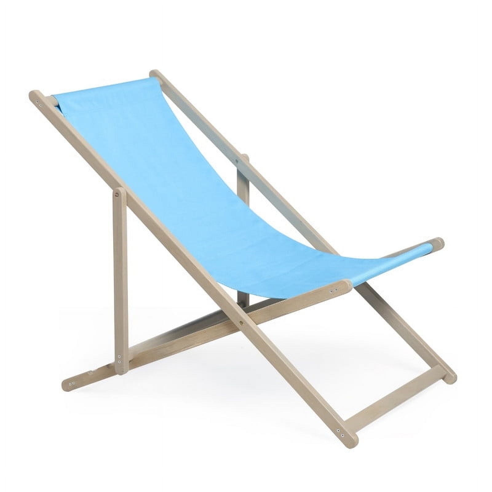 Blue Folding Wood Outdoor Sling Beach Chair Set