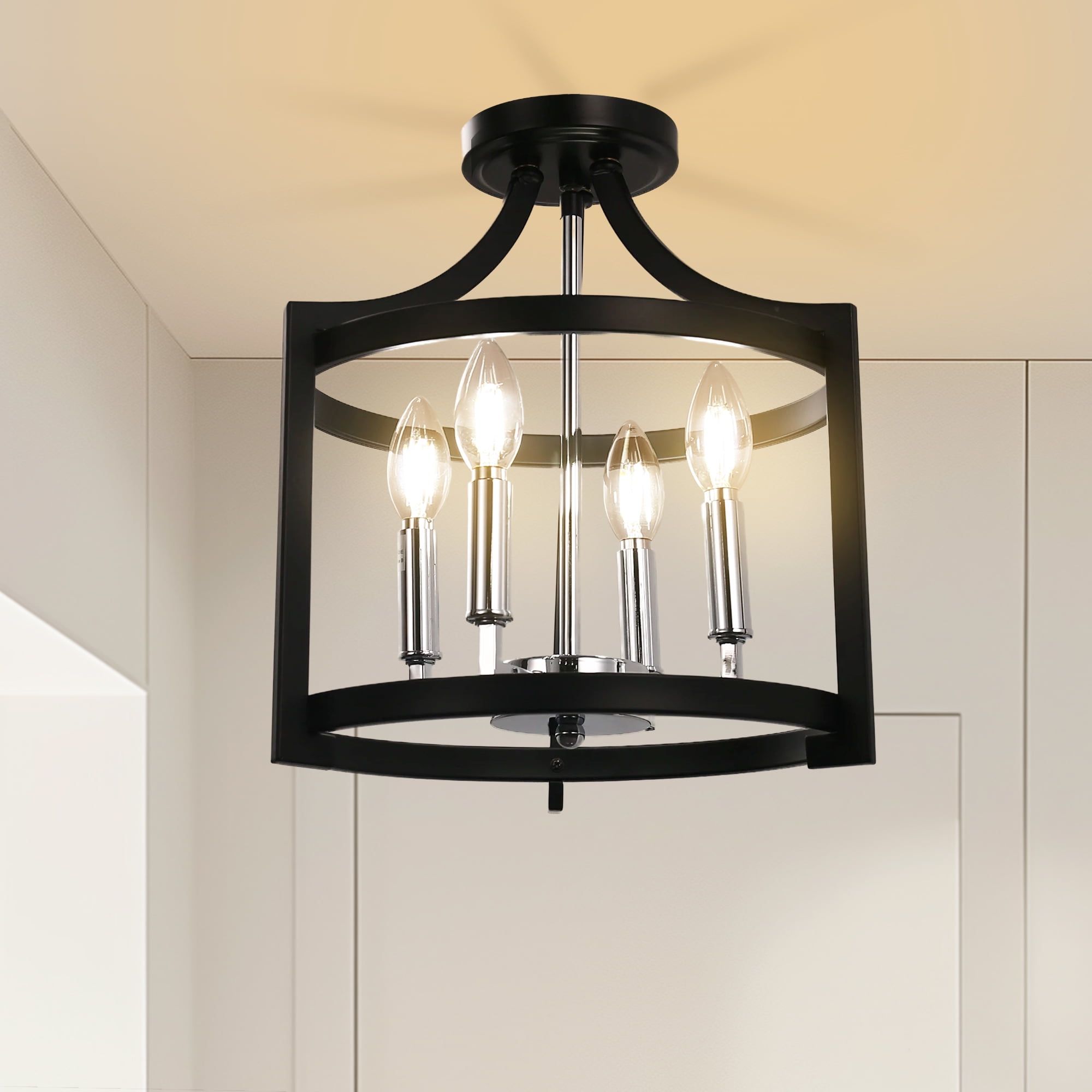 Black Metal 4-Light Adjustable Cage Chandelier