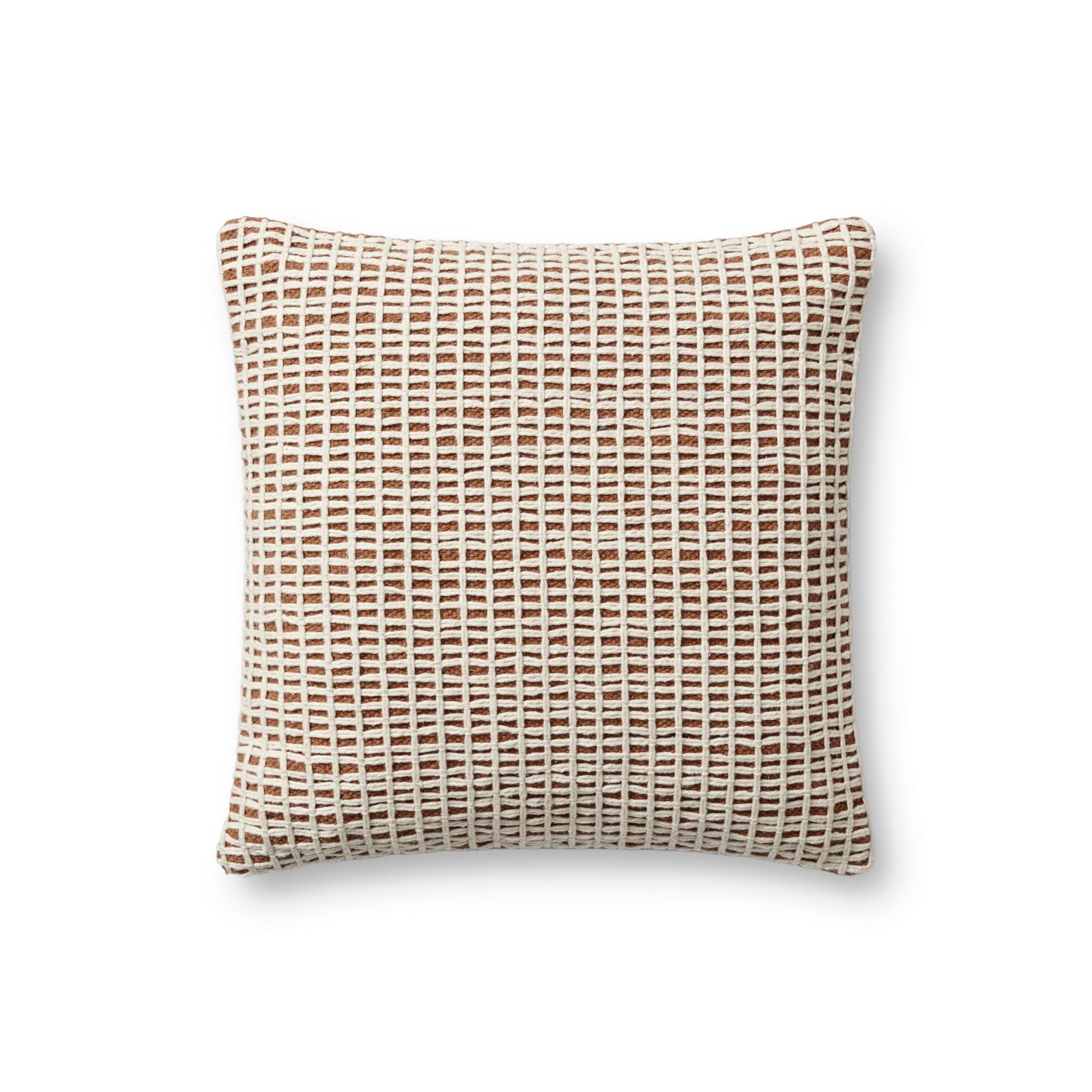 Square Orange and Ivory Cotton Polyester Accent Pillow