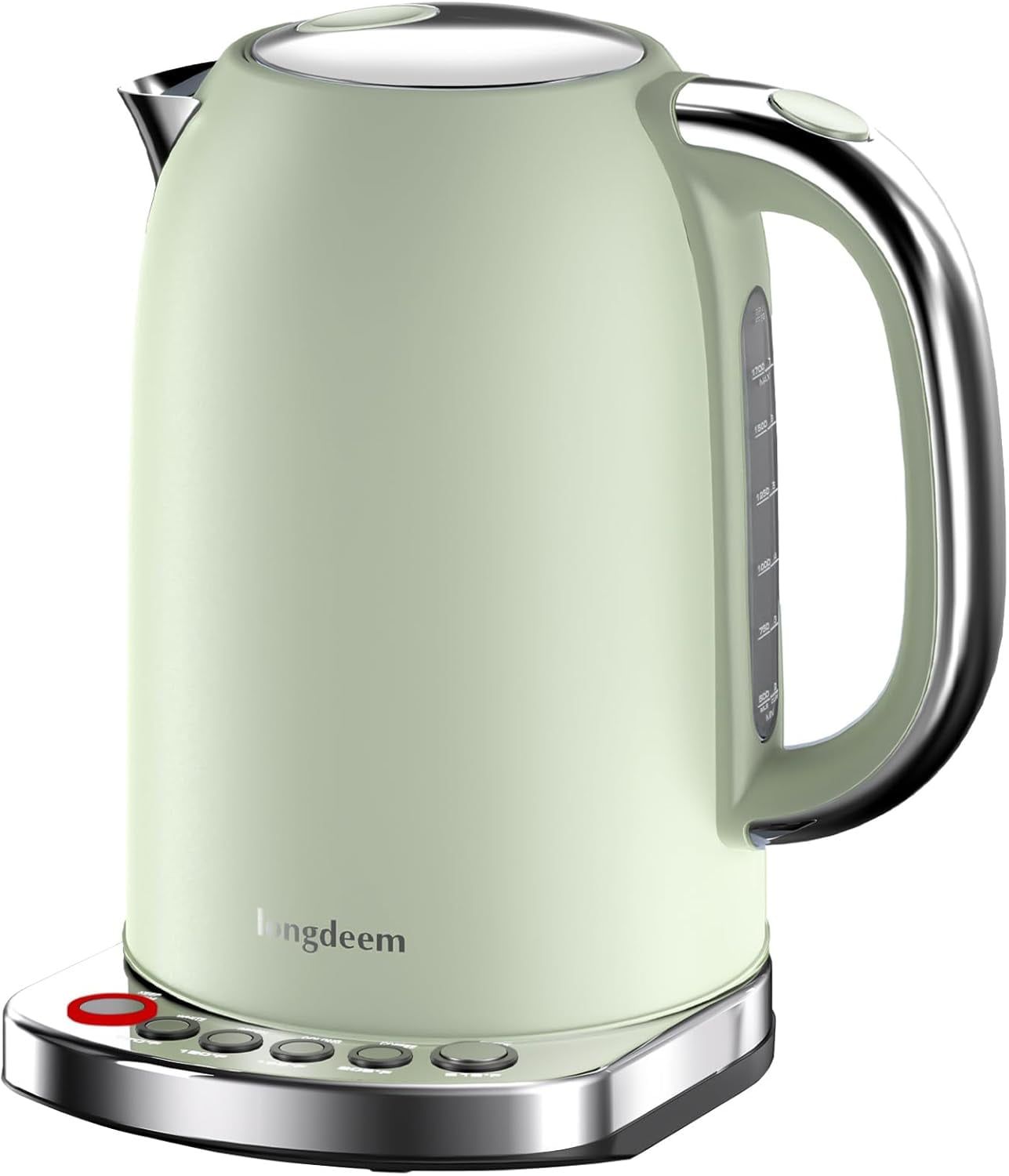 Green Stainless Steel 1.7L Electric Kettle with 5-Temp Presets