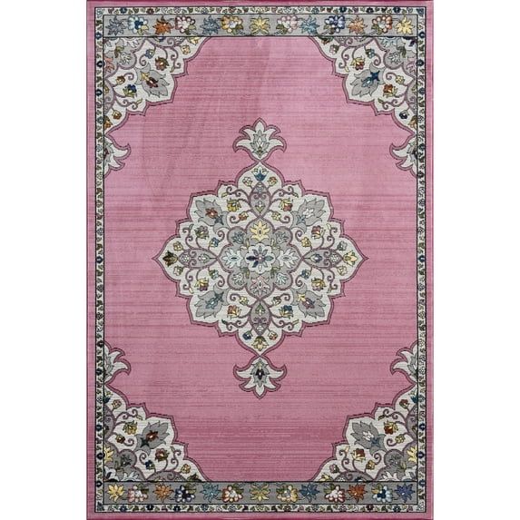 Ada Pink and Gray Medallion Synthetic 5' x 7'6" Area Rug