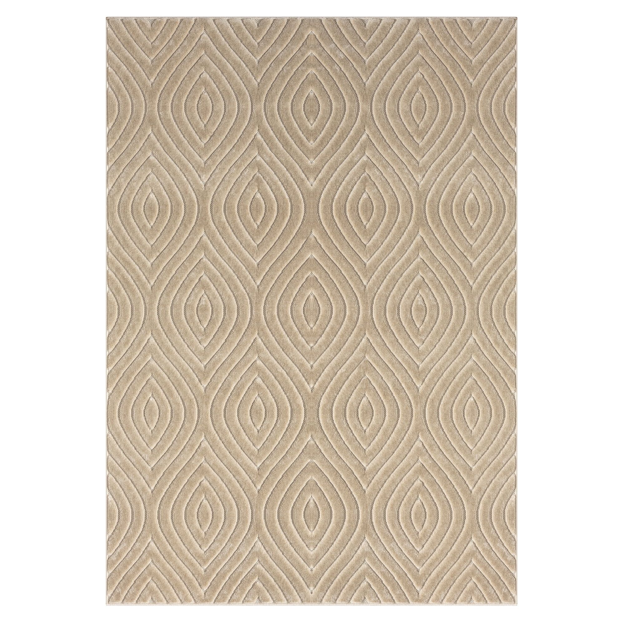 Beige Rectangular 5' x 7' Synthetic Stain-Resistant Area Rug