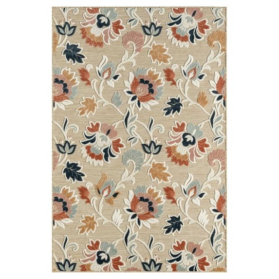 Reversible Blue Floral Filigree 5' x 7' Easy Care Rug