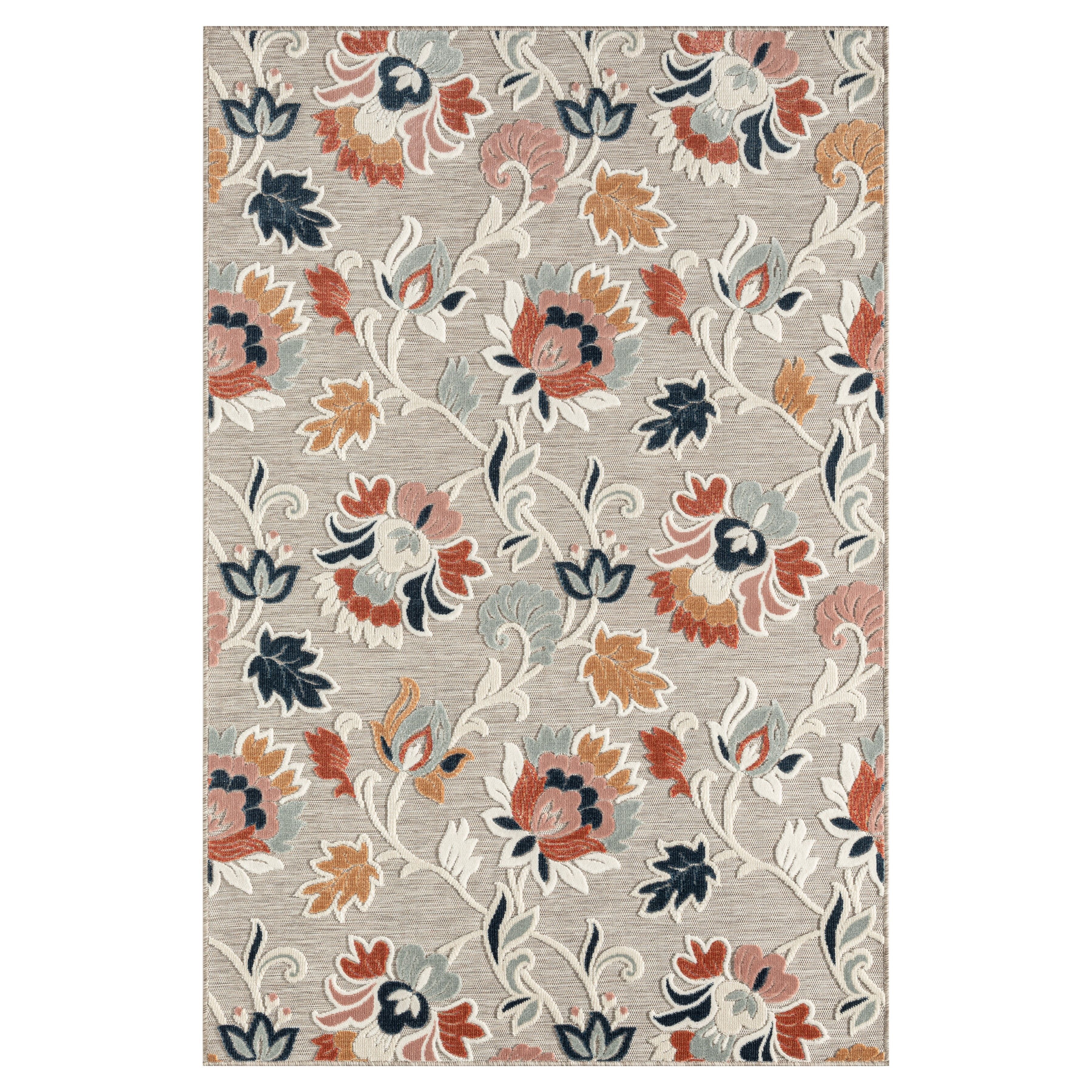 Gray Floral Synthetic Reversible 5' x 7' Area Rug