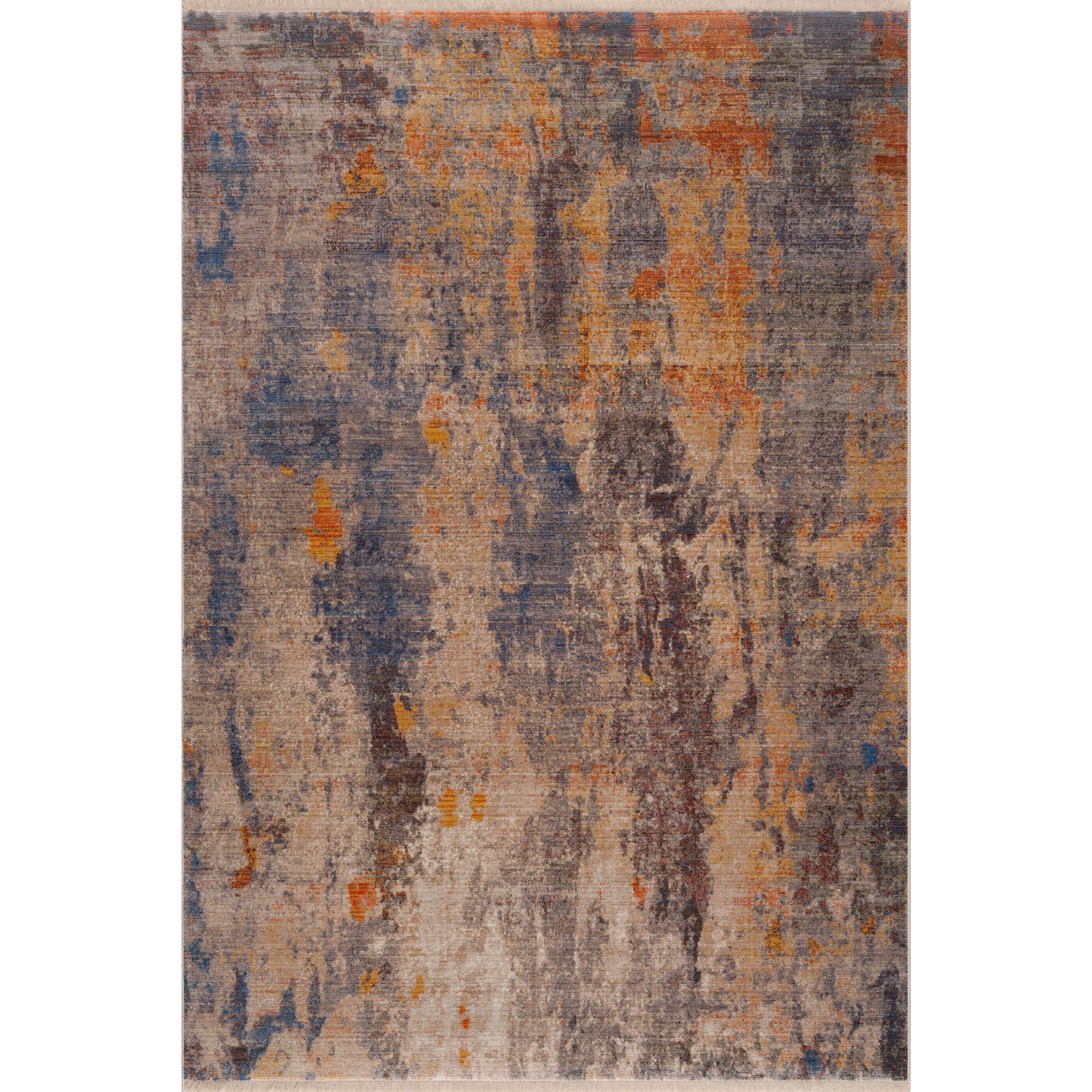 Gray and Blue Abstract Polyester Area Rug, 5' x 8'