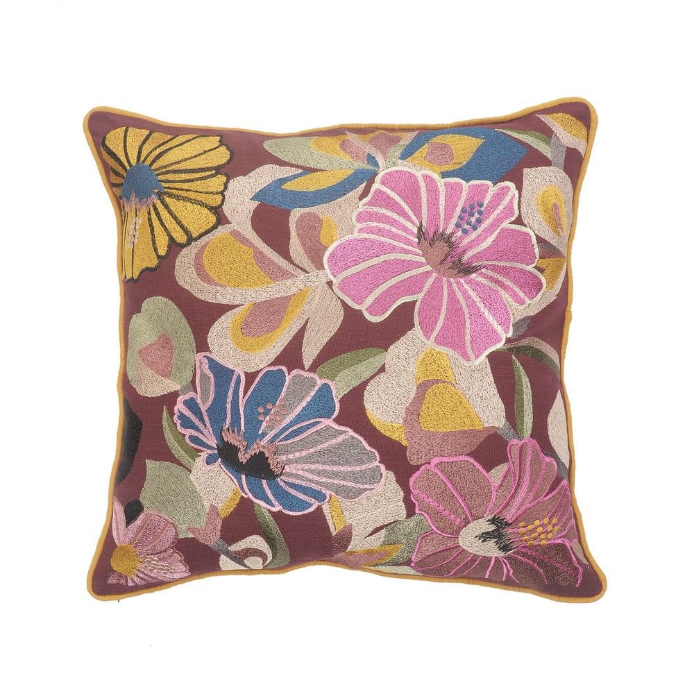 Hibiscus Floral Multi-Color Cotton Square Throw Pillow, 20"