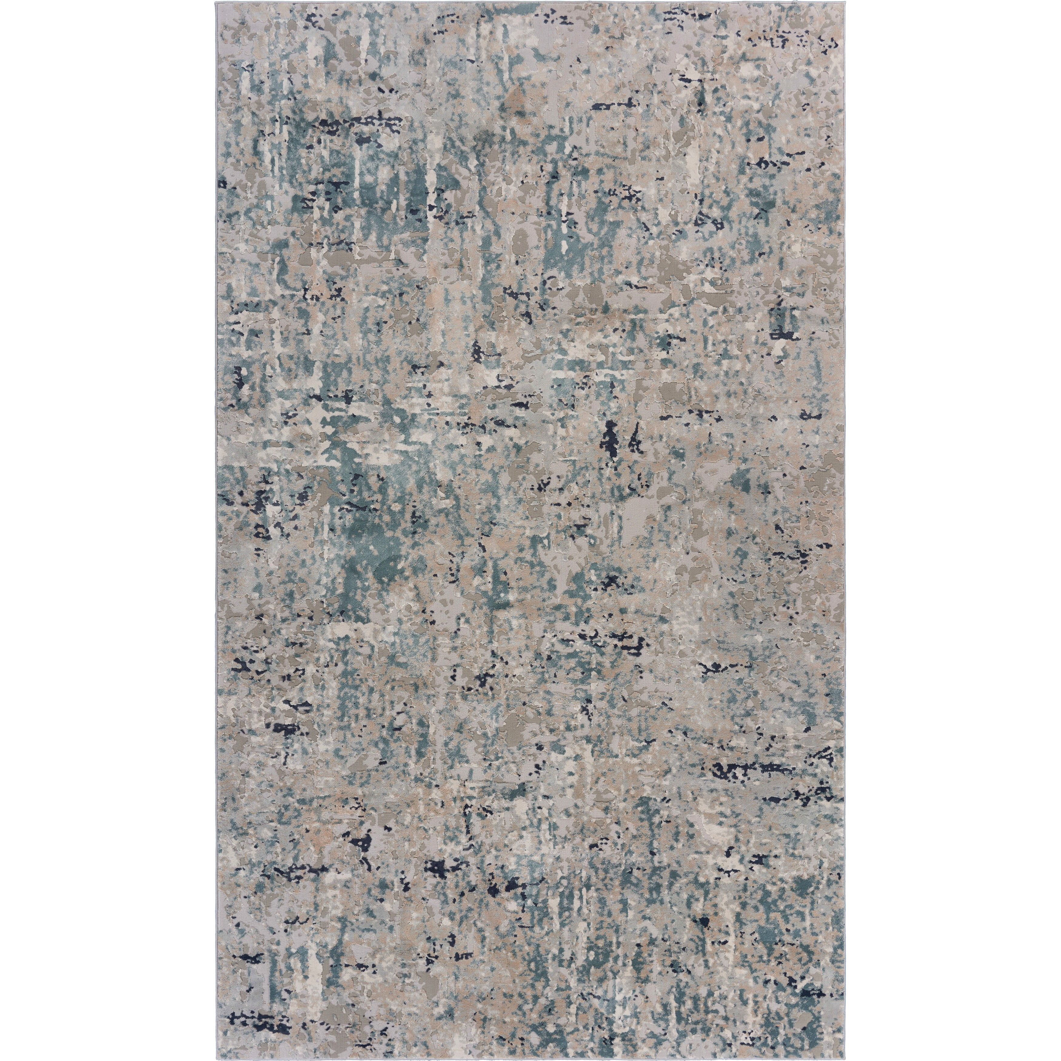 Contemporary Harbor Mist & Blue Abstract Hand-Knotted Area Rug, 5'3" x 7'6"