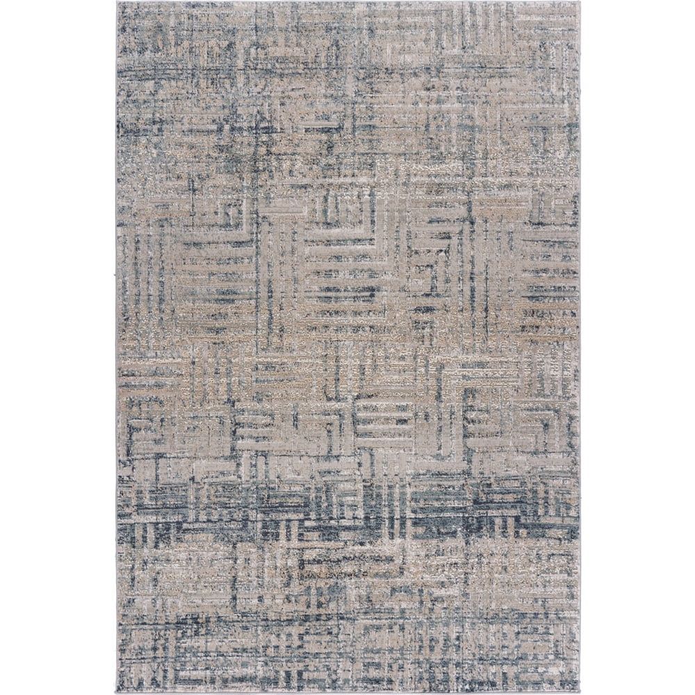 Idris Cream & Blue Geometric Synthetic 1'10" x 3' Area Rug