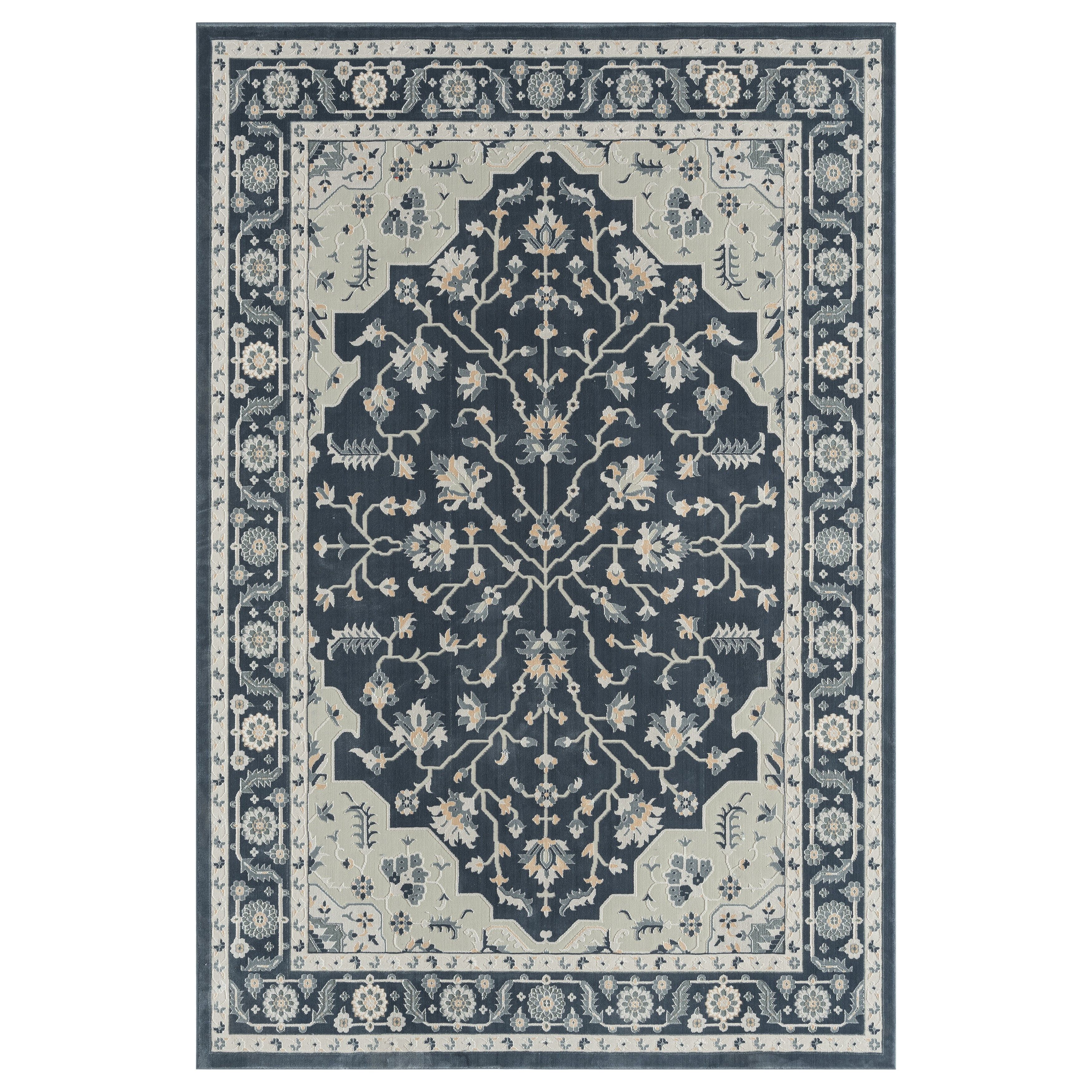 Reversible Gray Synthetic 5' x 7' Kids Area Rug with Floral Design