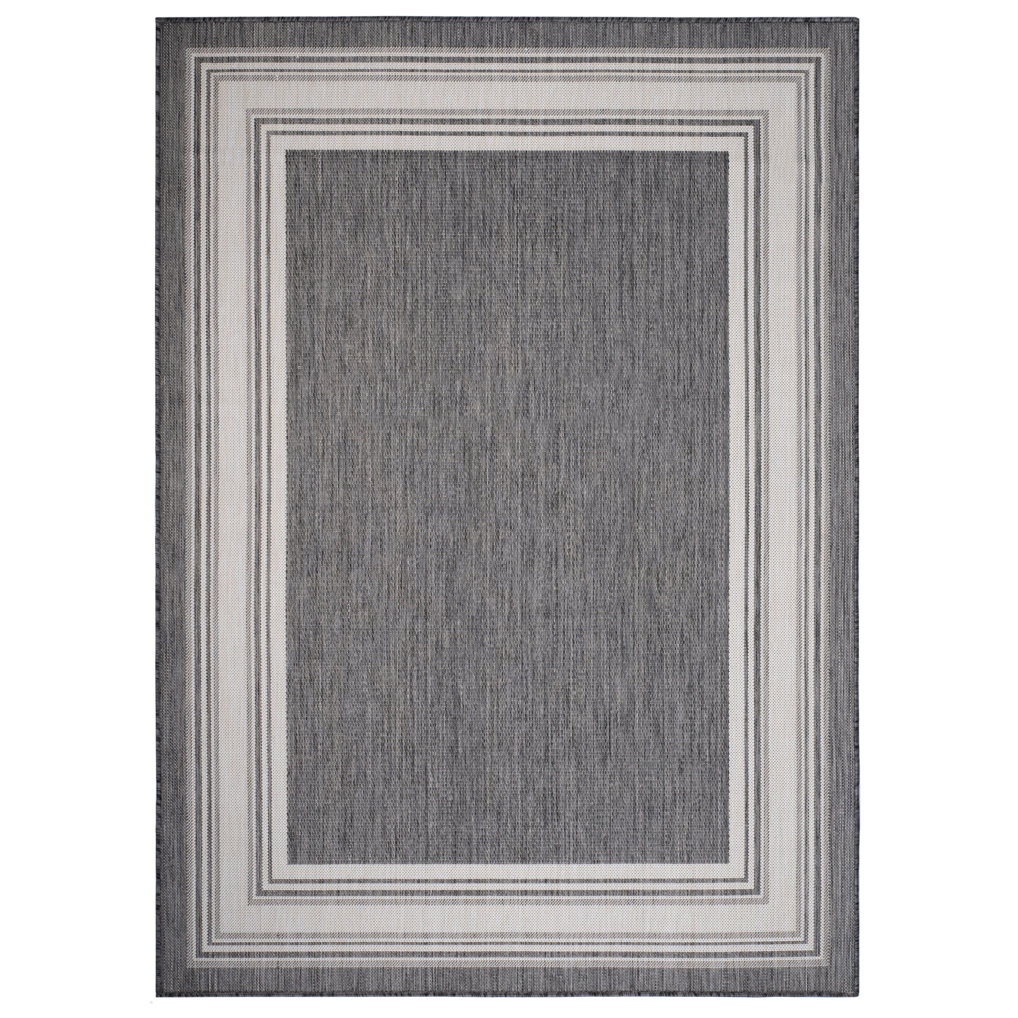 Modern Anthracite & White Stripe 5' x 7' Indoor/Outdoor Rug