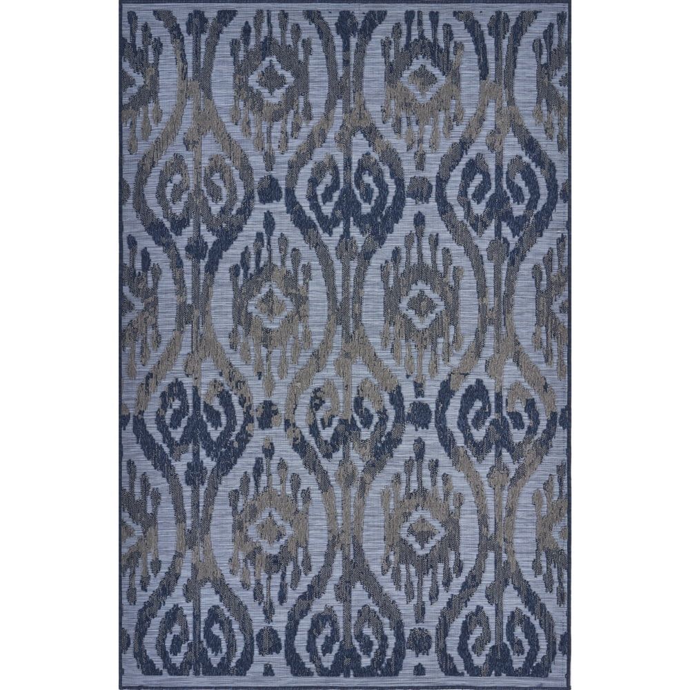 Reversible Blue Ikat 5' x 7' Indoor/Outdoor Synthetic Rug