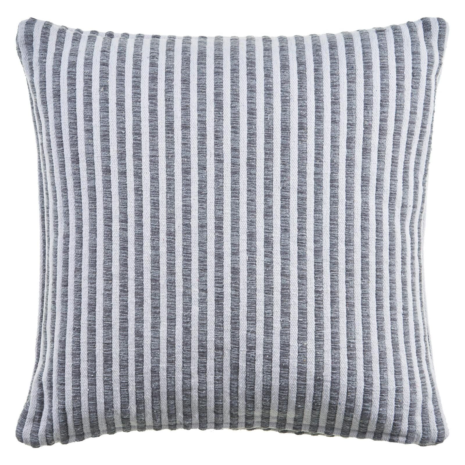 Gray and Off-White Striped Cotton Square Throw Pillow