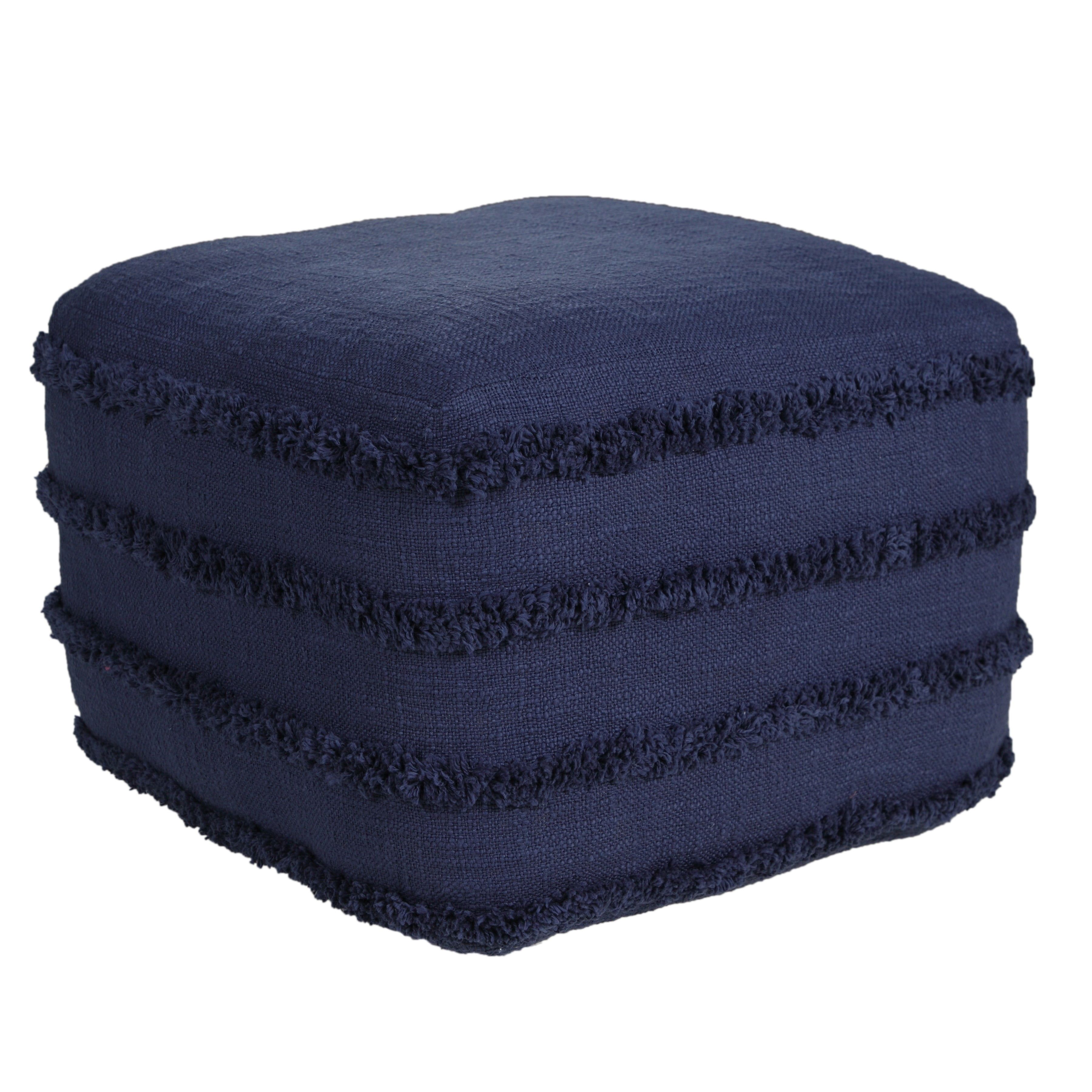 Contemporary Navy Blue Cotton Tufted Pouf Ottoman