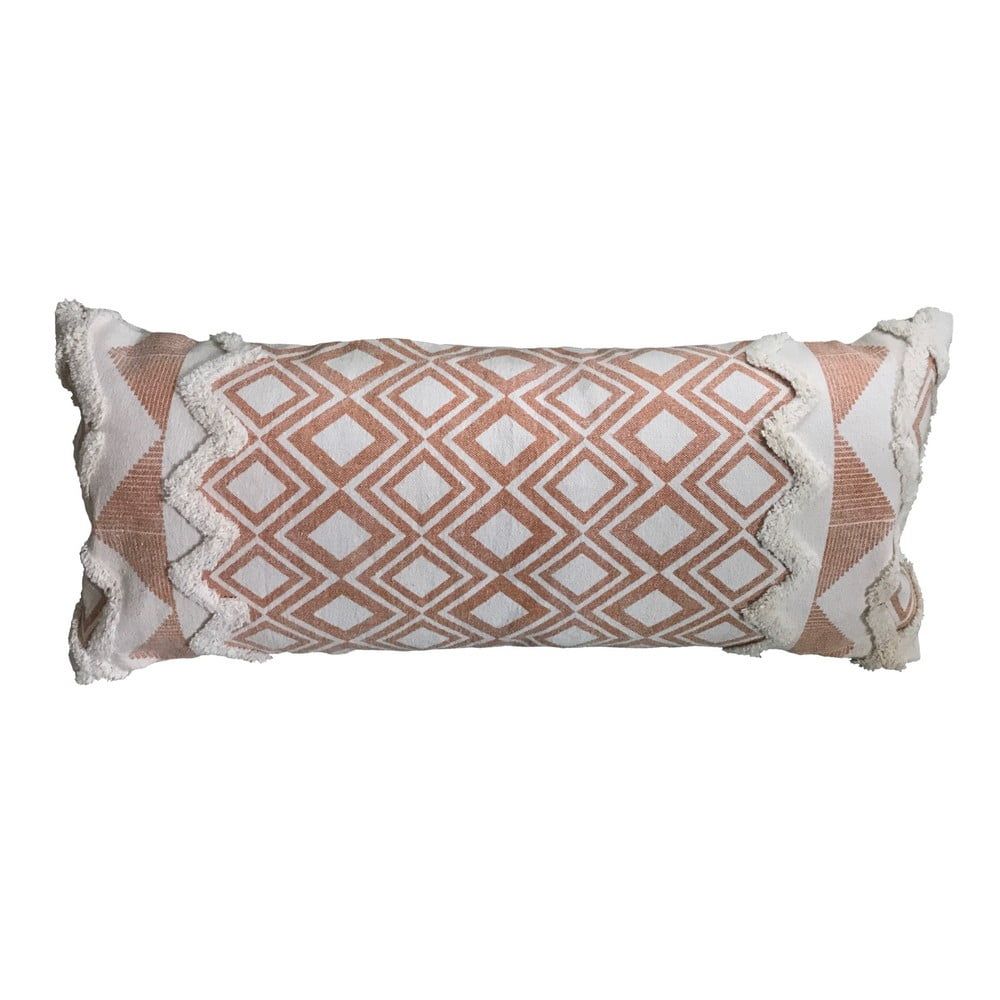 Burnt Orange and Cream Tufted Cotton Rectangle Throw Pillow