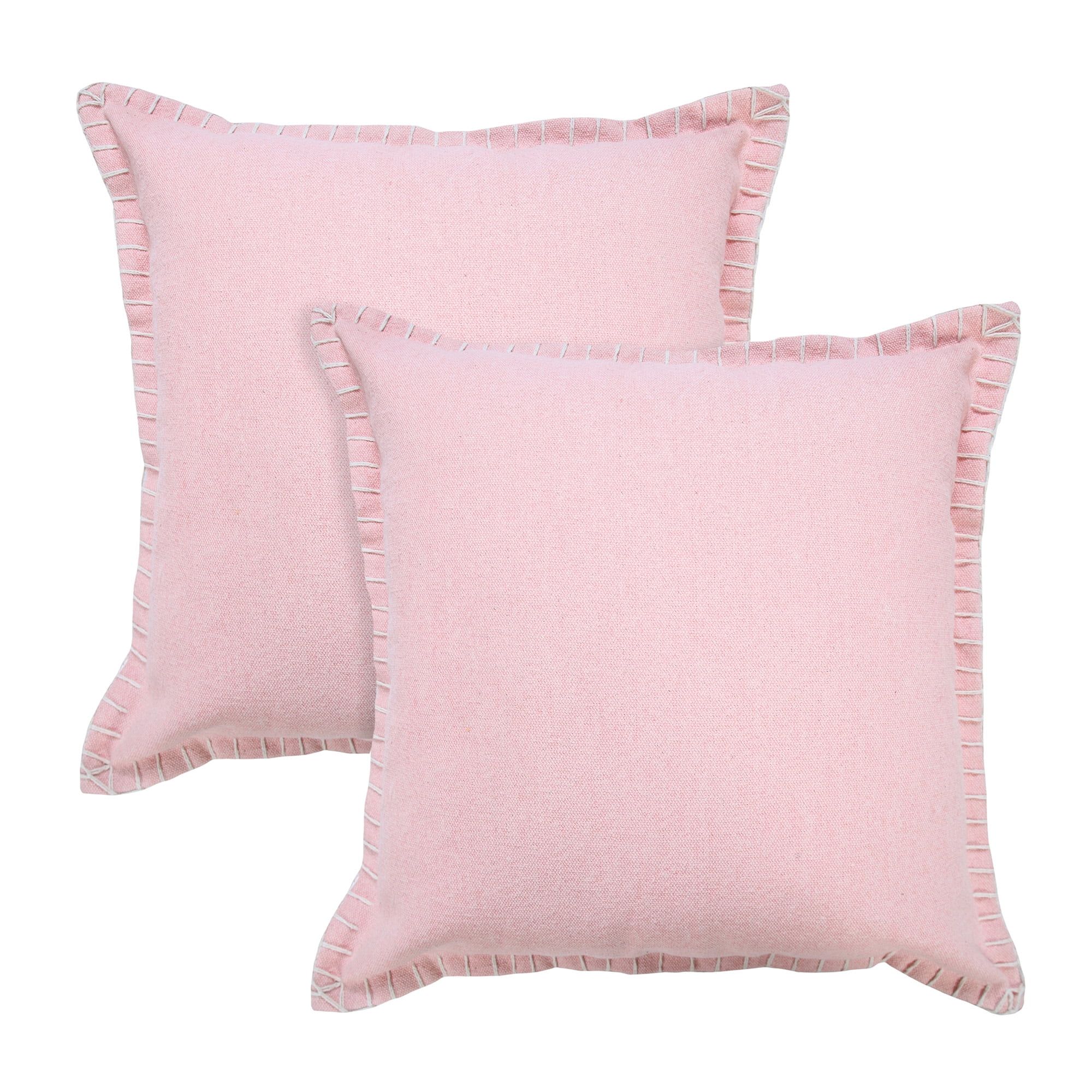 Nellie Pink Cotton Embroidered Border 20" x 20" Throw Pillow Set