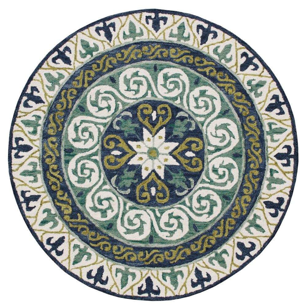 Handmade 5' Round Blue Wool and Viscose Medallion Rug