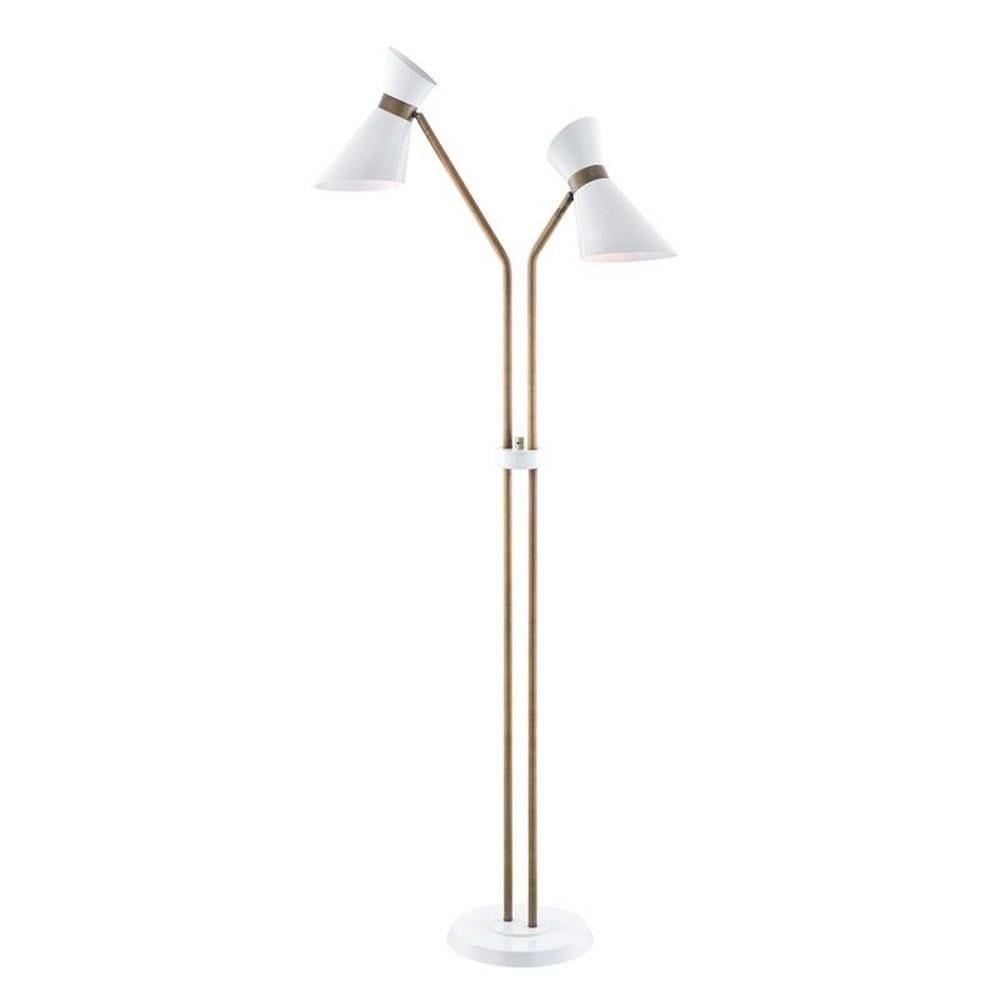 Jared Mid-Century Brass & White Dual Hourglass Floor Lamp