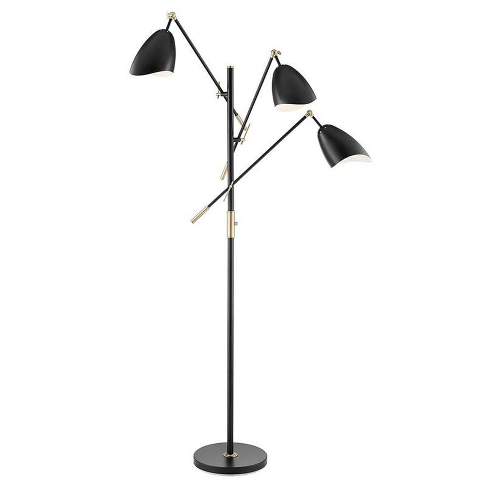 Antique Brass and Black Adjustable Multi-Head Floor Lamp