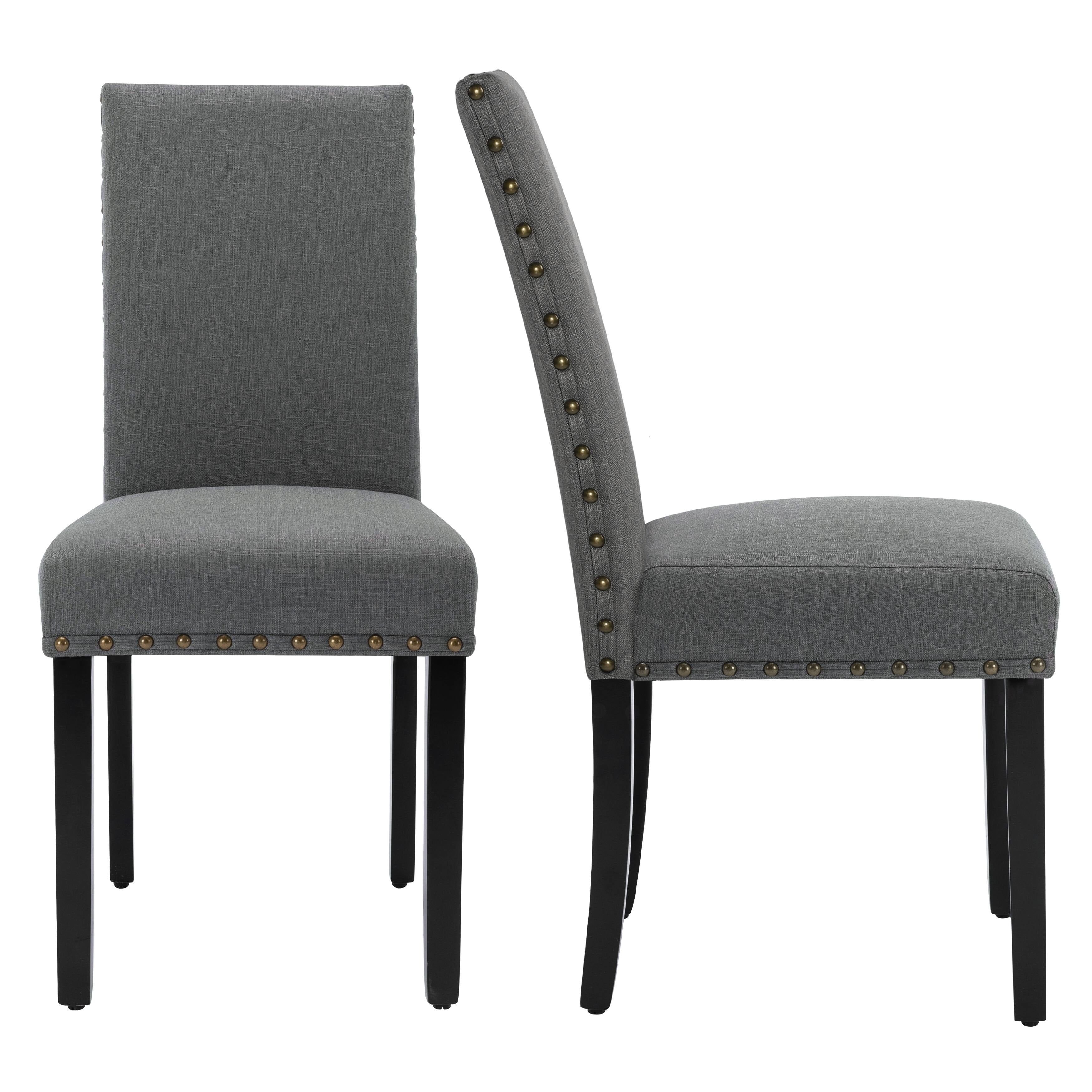 Grey Upholstered Parsons Side Chair with Nailhead Trim, Set of 2