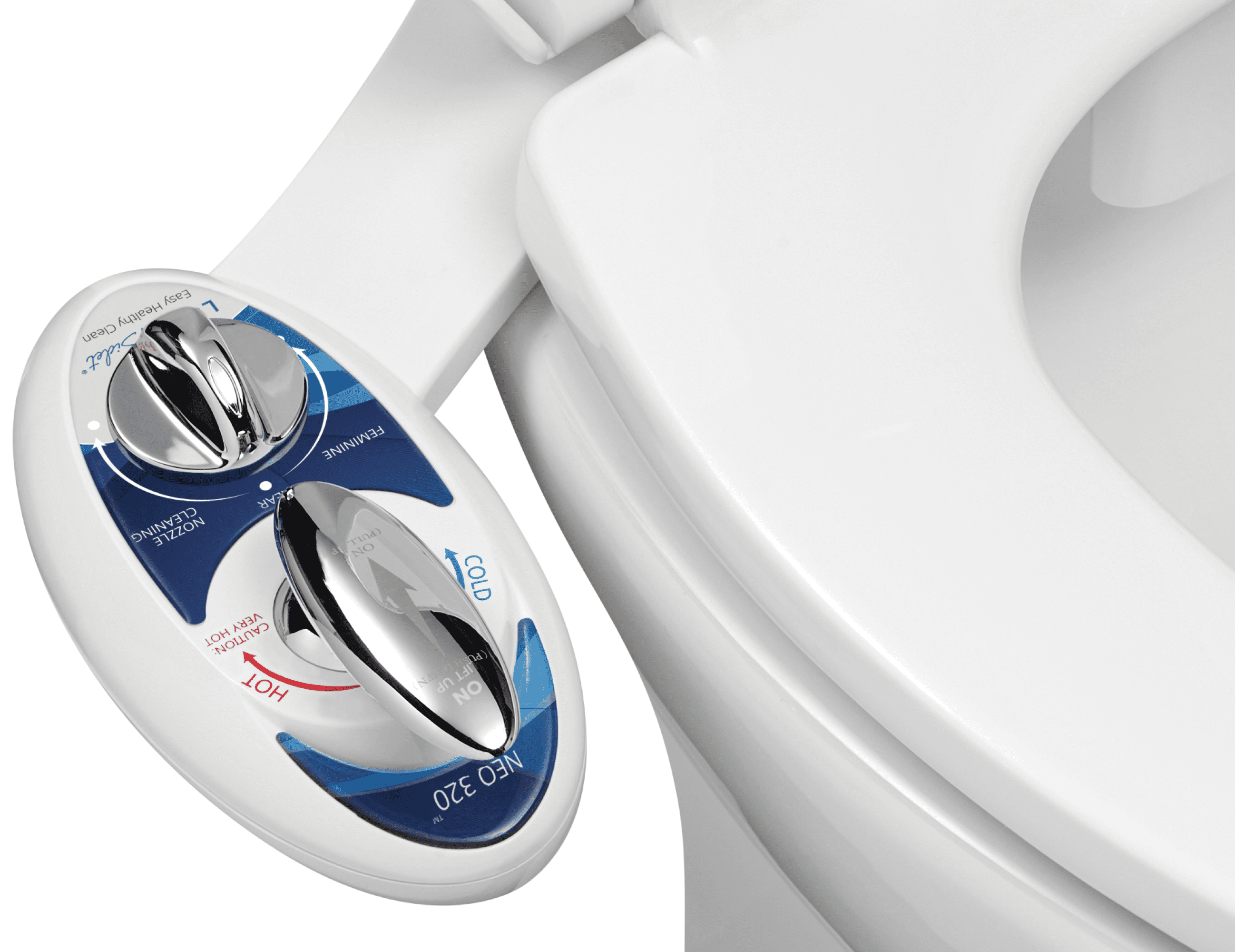 Blue Dual Nozzle Non-Electric Bidet Attachment with Chrome Controls