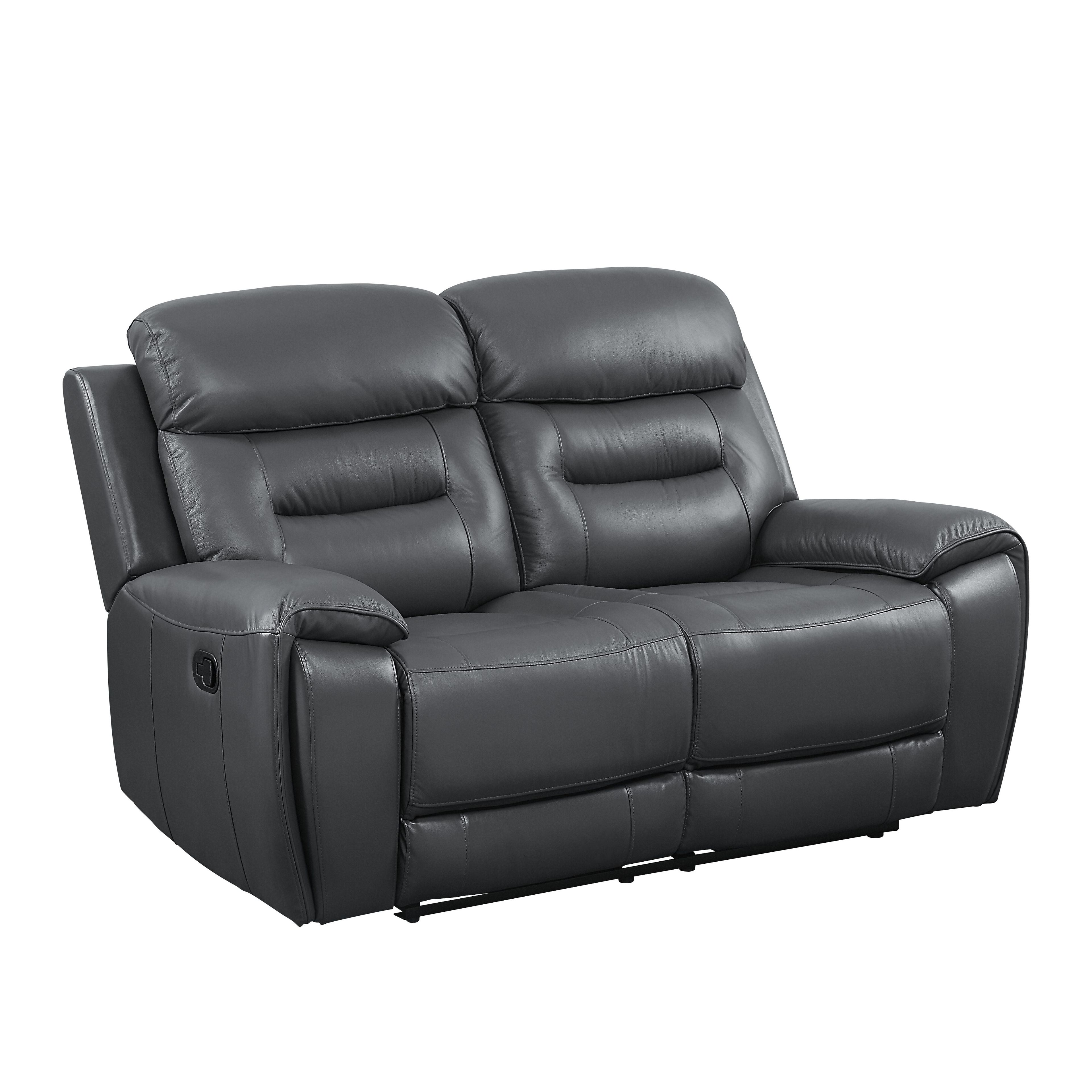 Lamruil Gray Top Grain Leather 65" Loveseat with Pillow-Top Arms