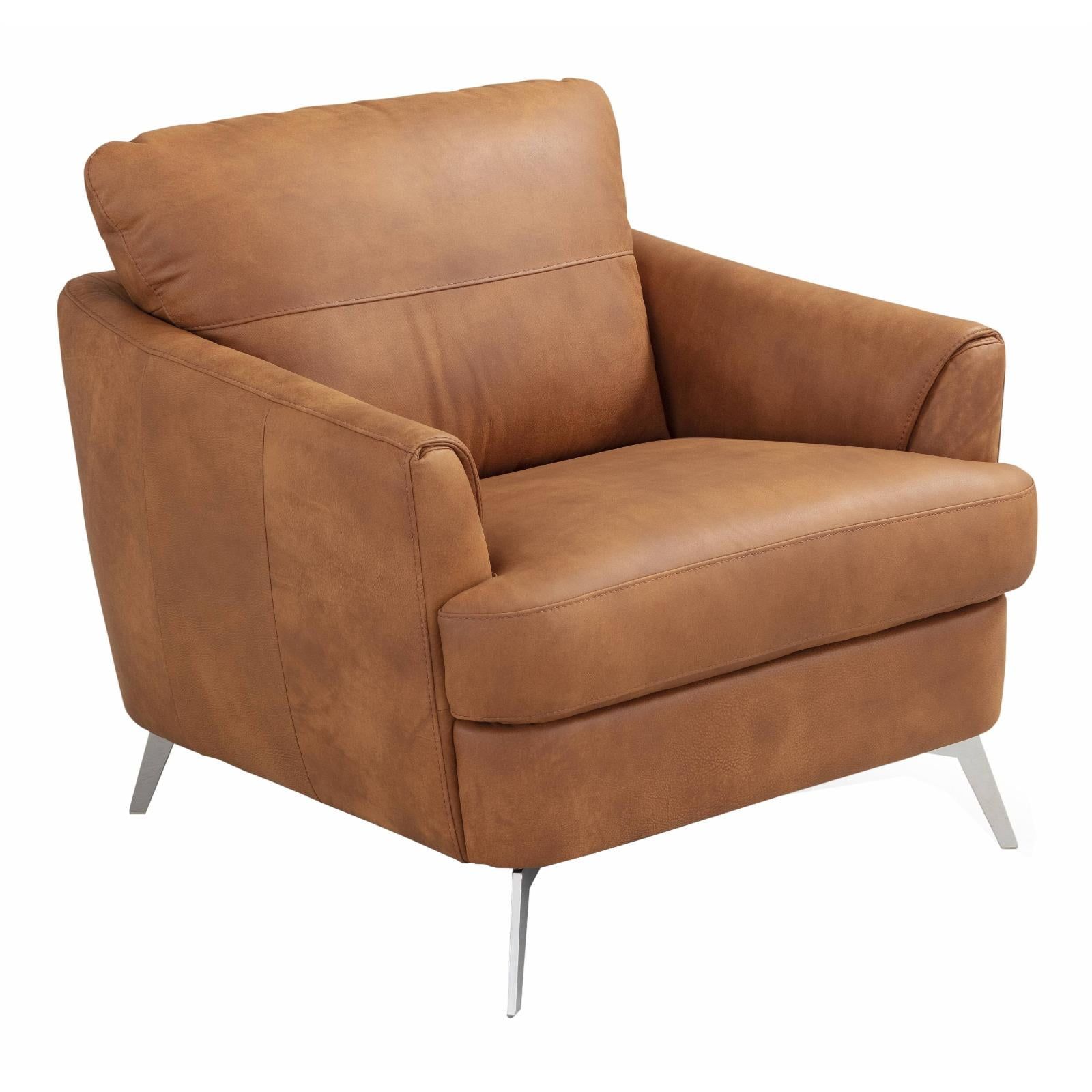 Cappuccino Leather and Wood Mid-Century Accent Chair