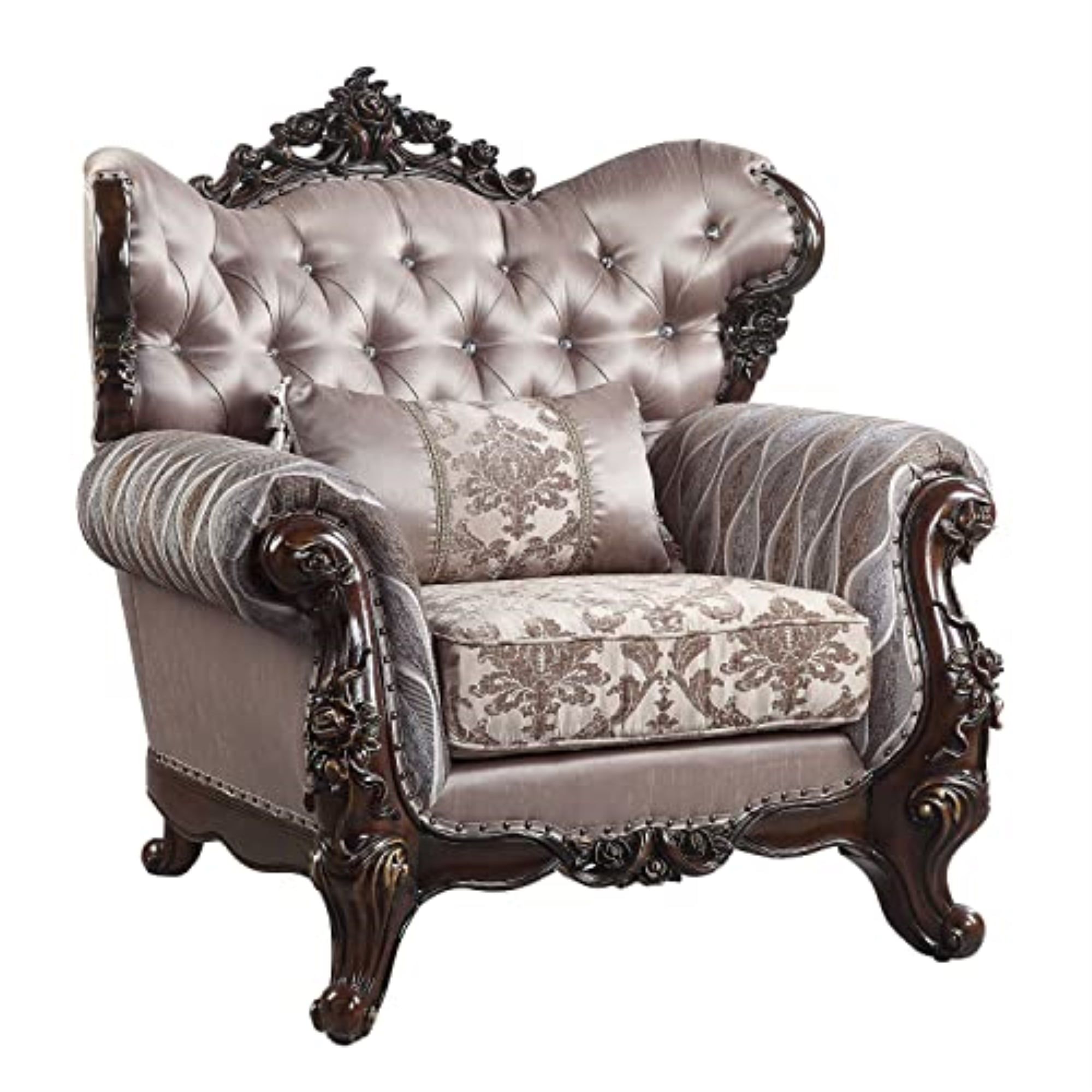 Benbek Taupe Faux Leather and Wood Accent Chair