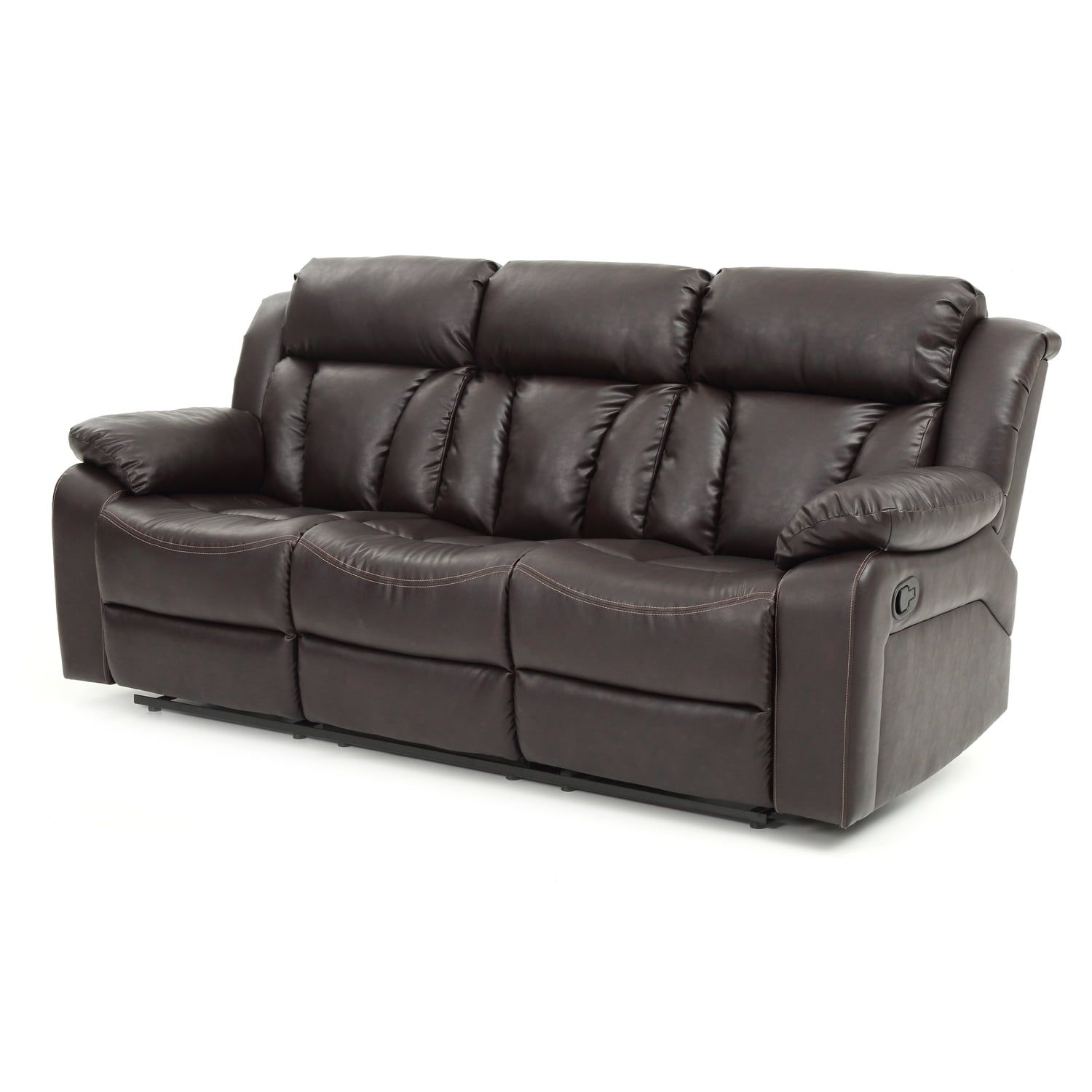 Luxurious Dark Brown Faux Leather Tufted Reclining Sofa