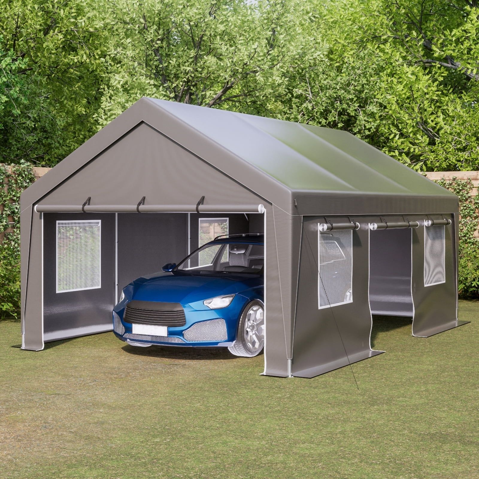 Gray 13' x 20' Metal Frame Carport with Windows