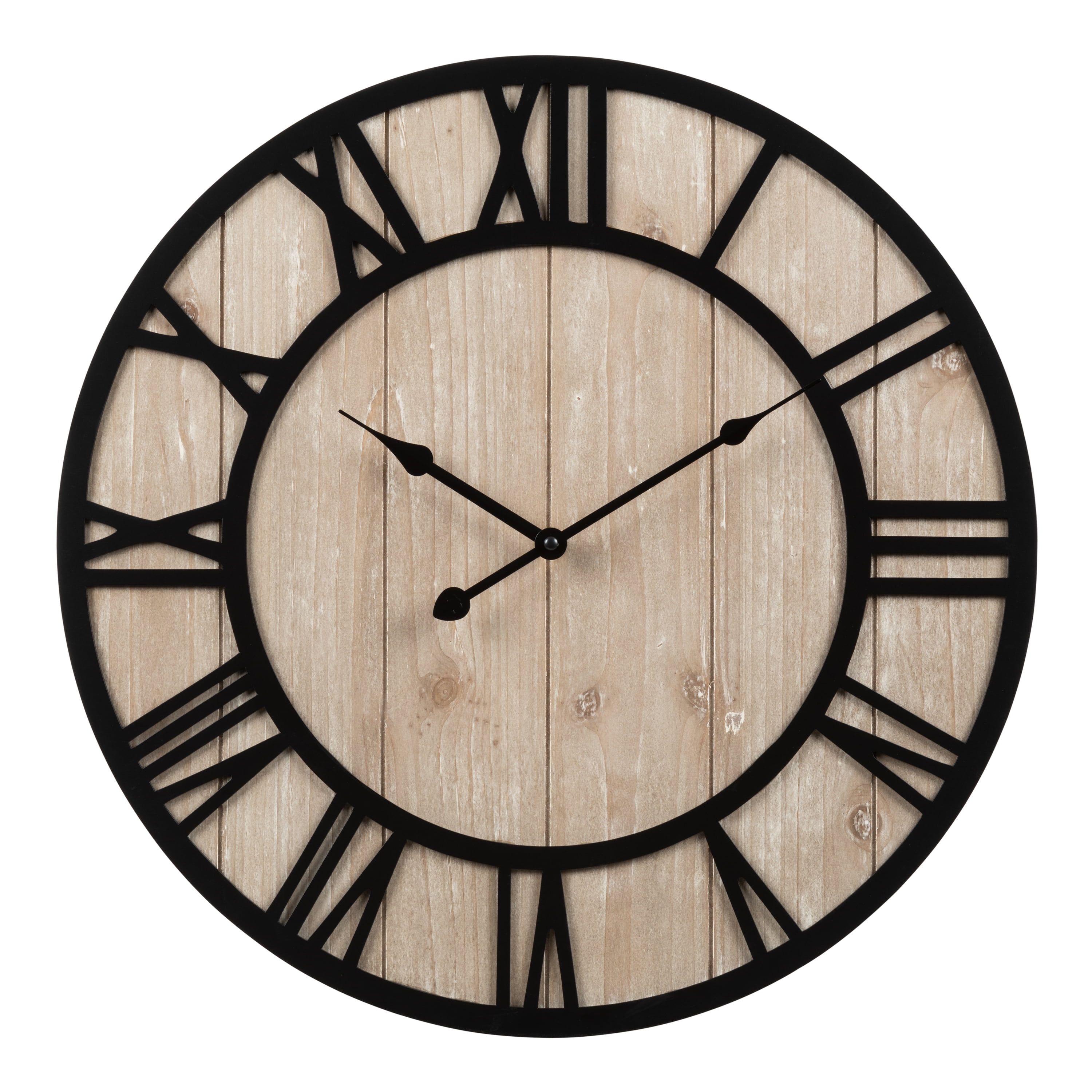 Harper 19.7-Inch Black and Distressed Wood Roman Numeral Wall Clock